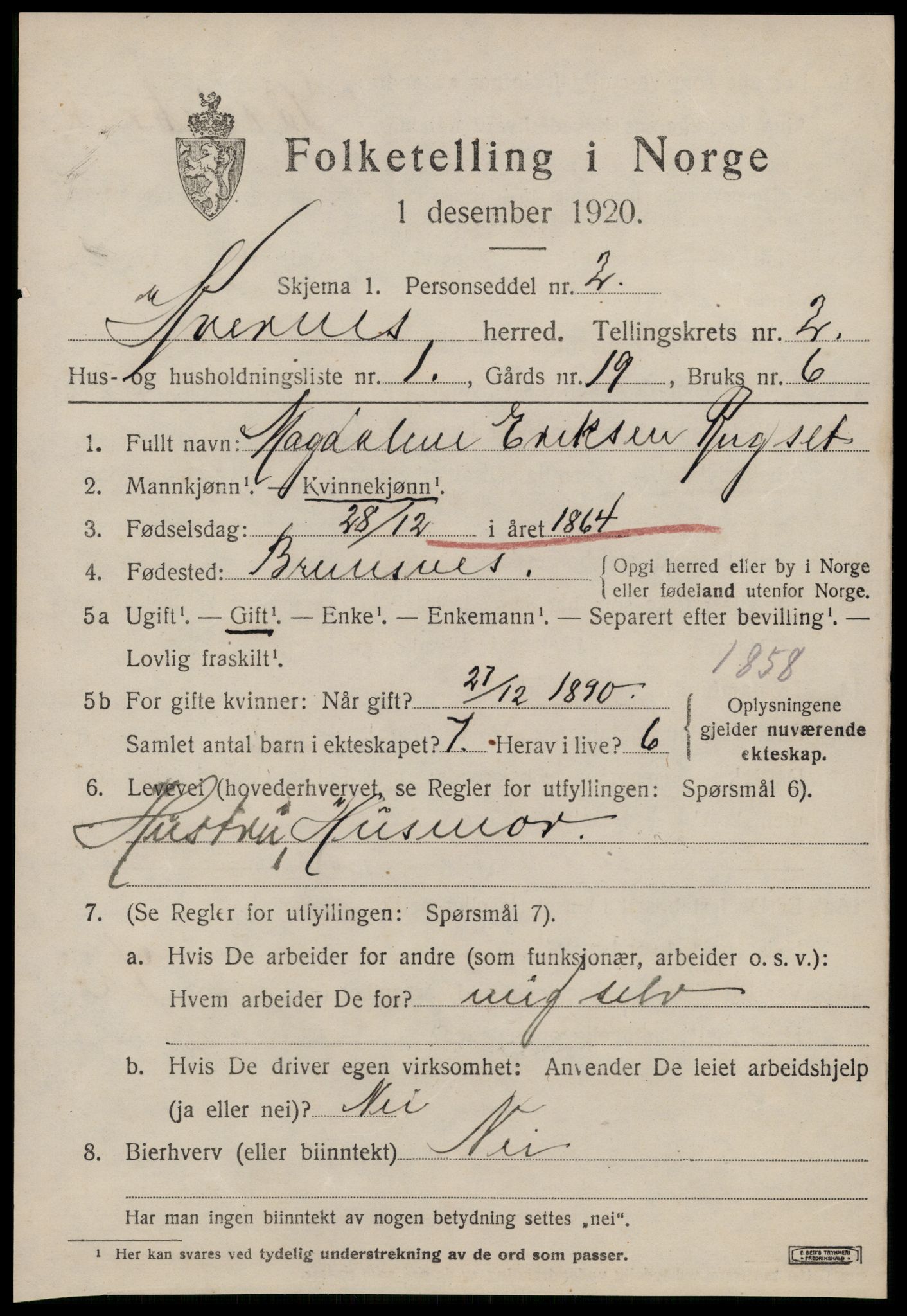 SAT, 1920 census for Kvernes, 1920, p. 945