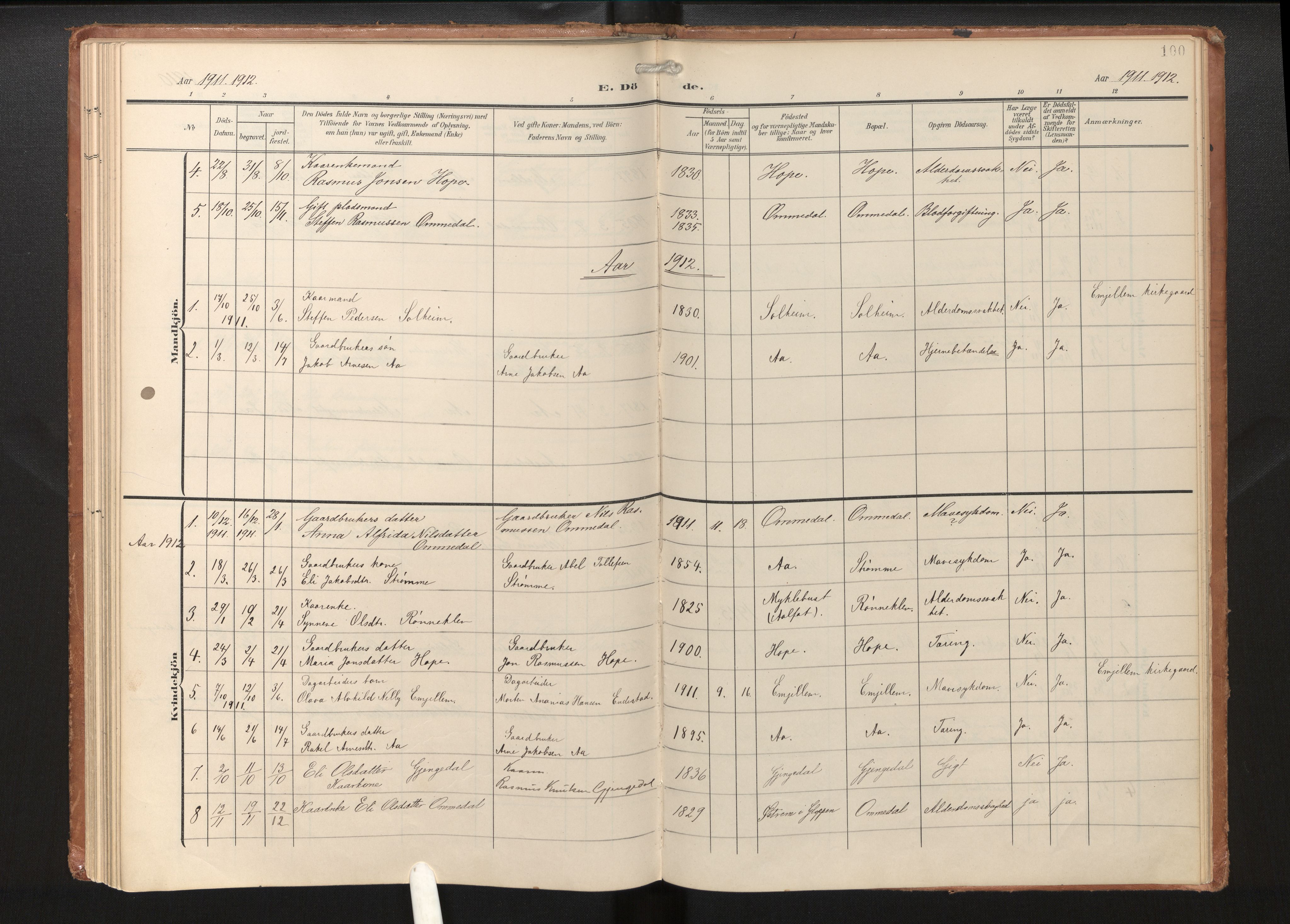 Gloppen sokneprestembete, AV/SAB-A-80101/H/Haa/Haae/L0002: Parish register (official) no. E 2, 1904-1925, p. 99b-100a