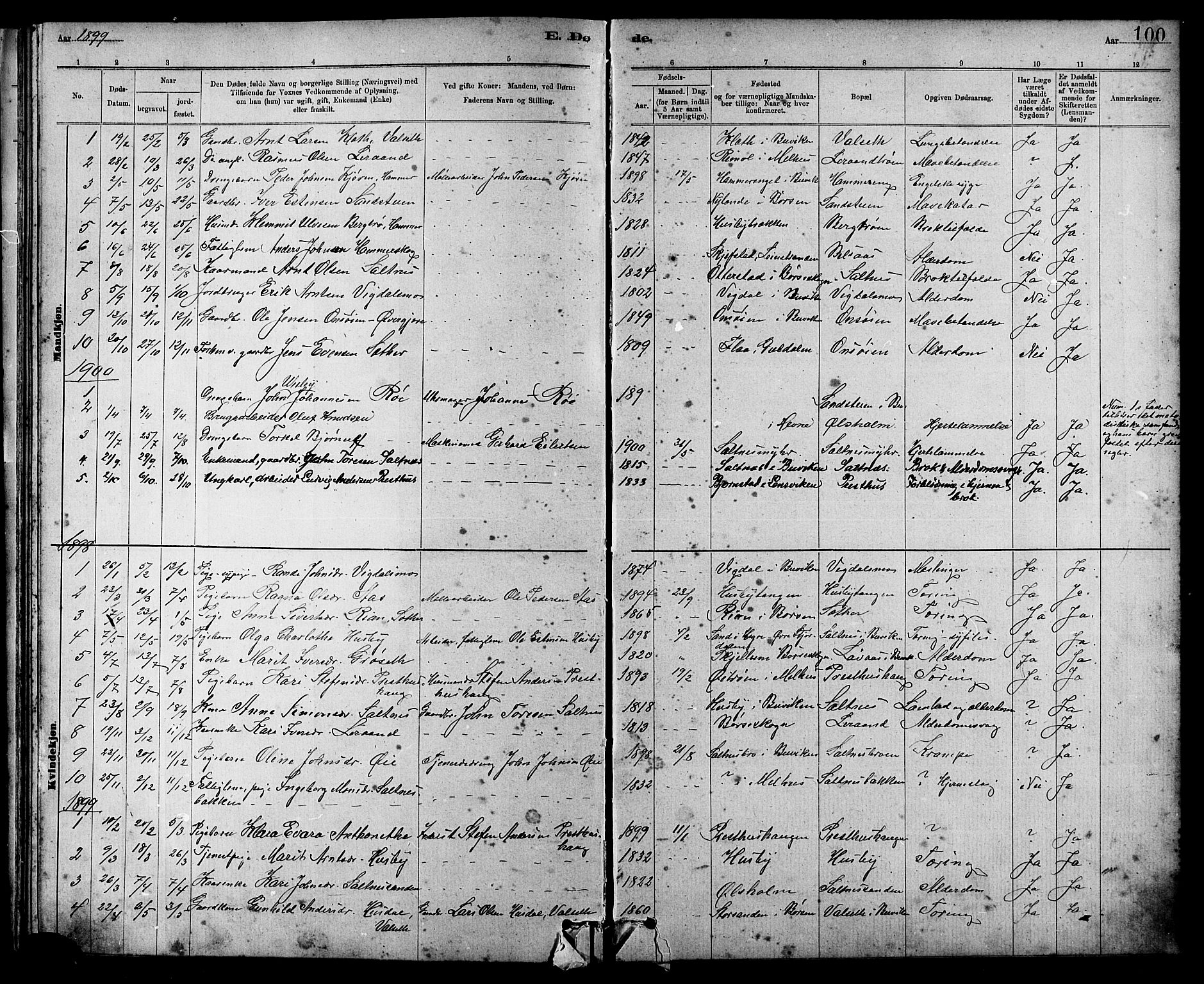 Ministerialprotokoller, klokkerbøker og fødselsregistre - Sør-Trøndelag, SAT/A-1456/666/L0790: Parish register (copy) no. 666C03, 1885-1908, p. 100