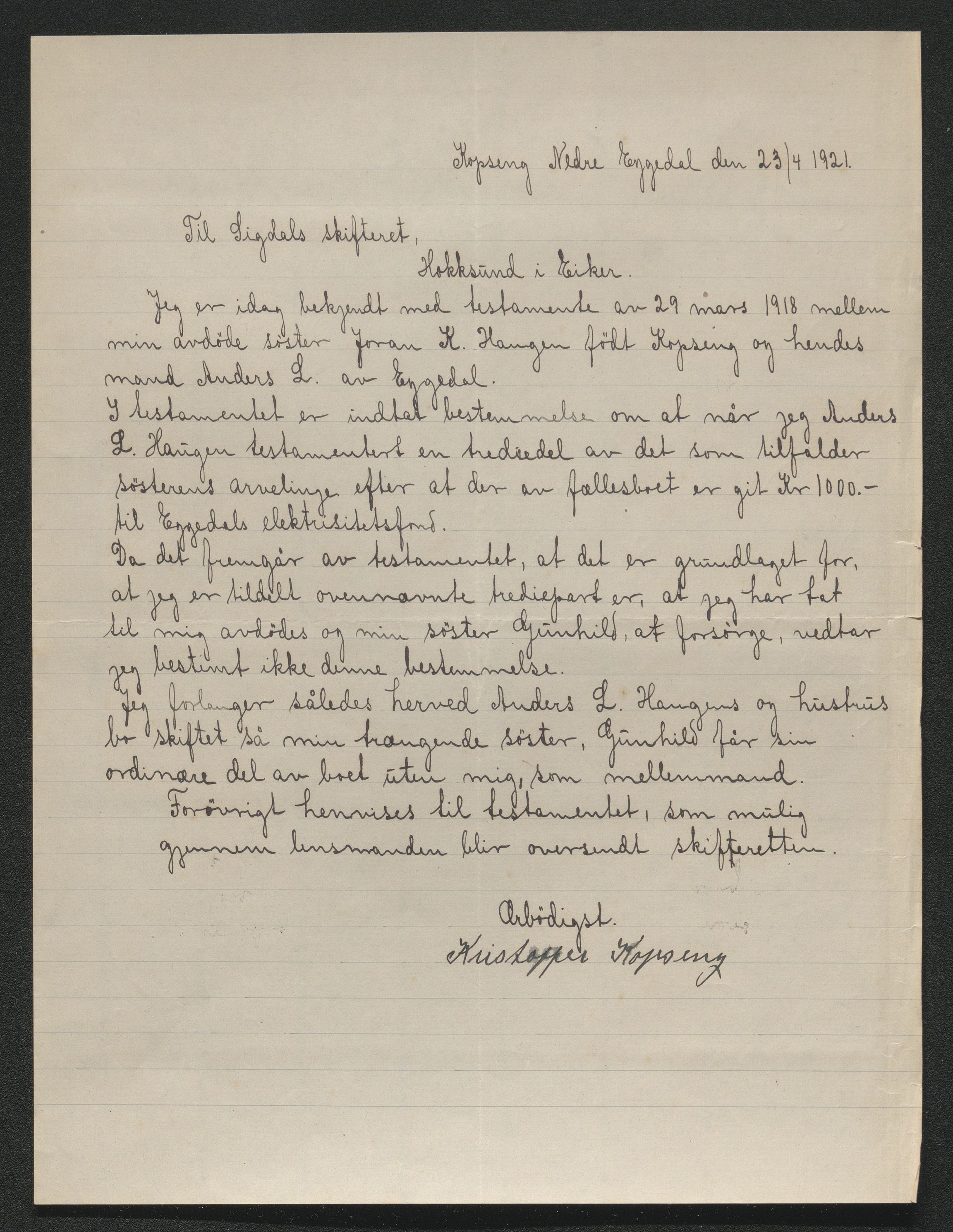 Eiker, Modum og Sigdal sorenskriveri, AV/SAKO-A-123/H/Ha/Hab/L0040: Dødsfallsmeldinger, 1920-1921, p. 1224