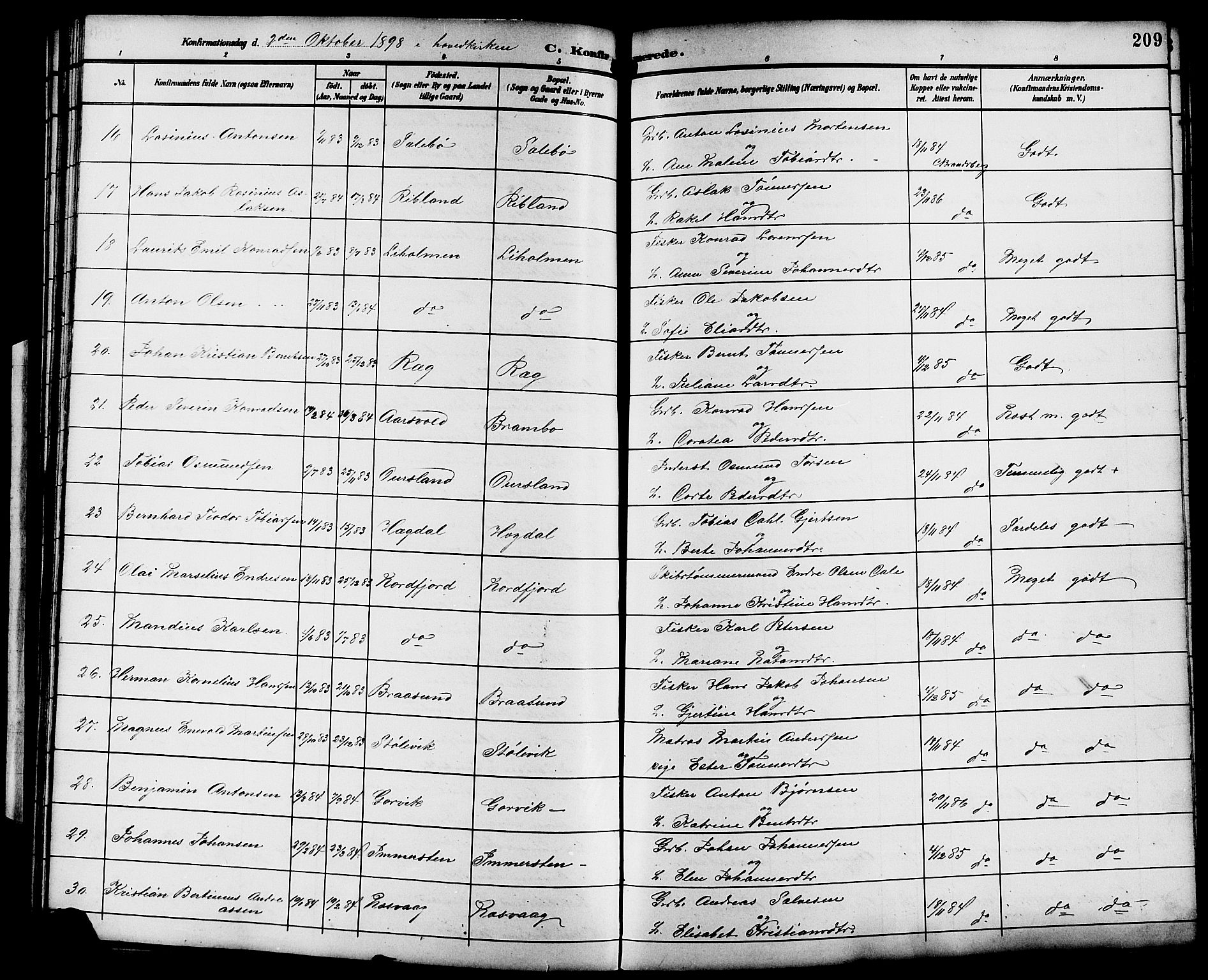 Sokndal sokneprestkontor, SAST/A-101808: Parish register (copy) no. B 6, 1892-1907, p. 209