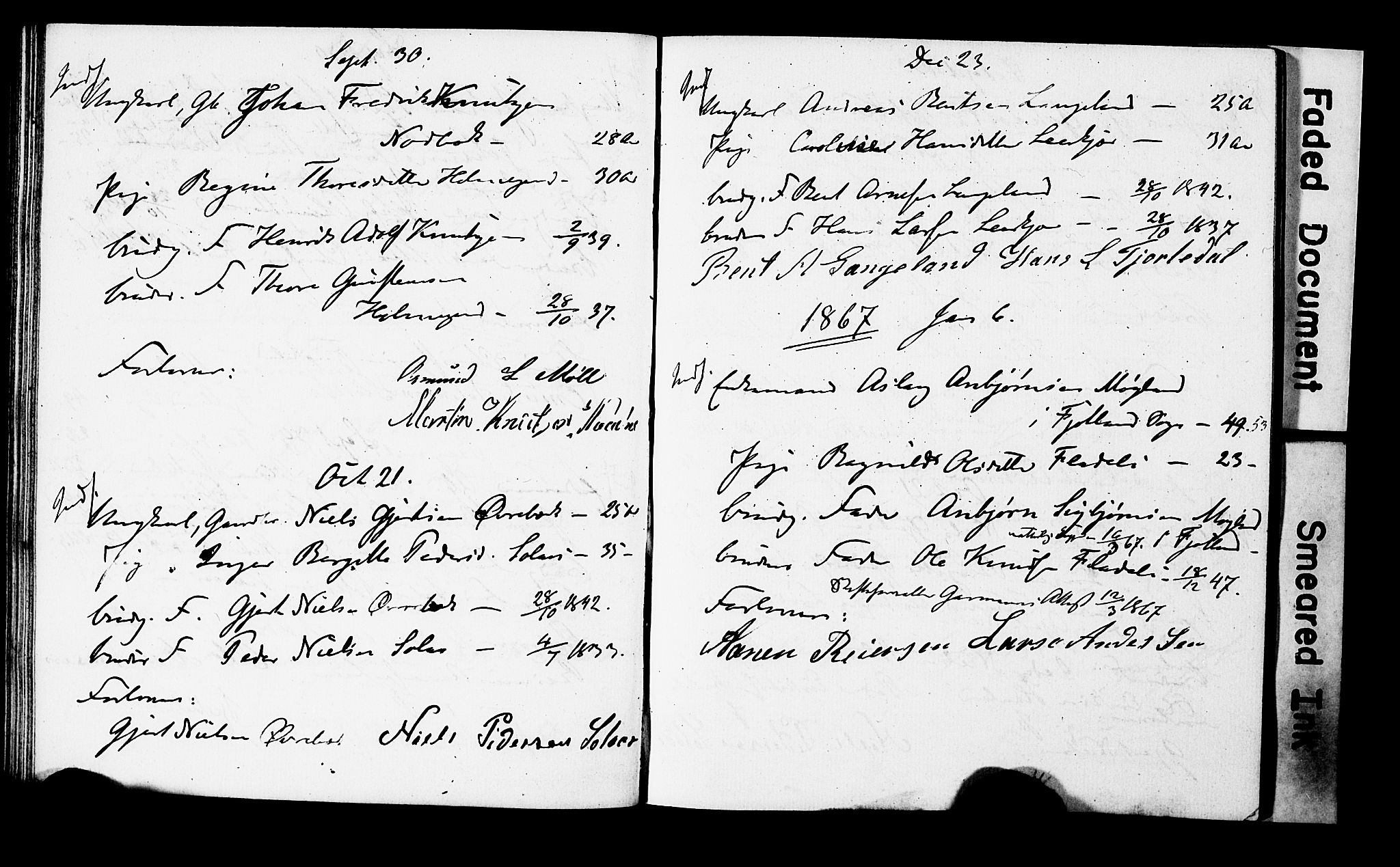 Holum sokneprestkontor, SAK/1111-0022/F/Fe/L0002: Banns register no. II 5 2, 1858-1875, p. 42