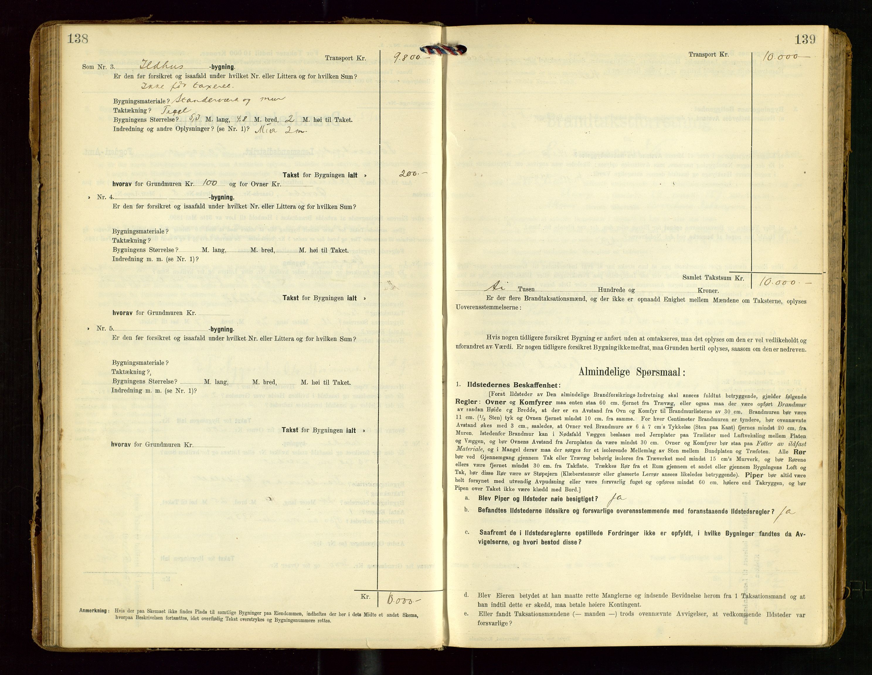 Torvestad lensmannskontor, AV/SAST-A-100307/1/Gob/L0004: "Brandtaxationsprotokol for Torvestad Lensmannsdistrikt", 1909-1923, p. 138-139