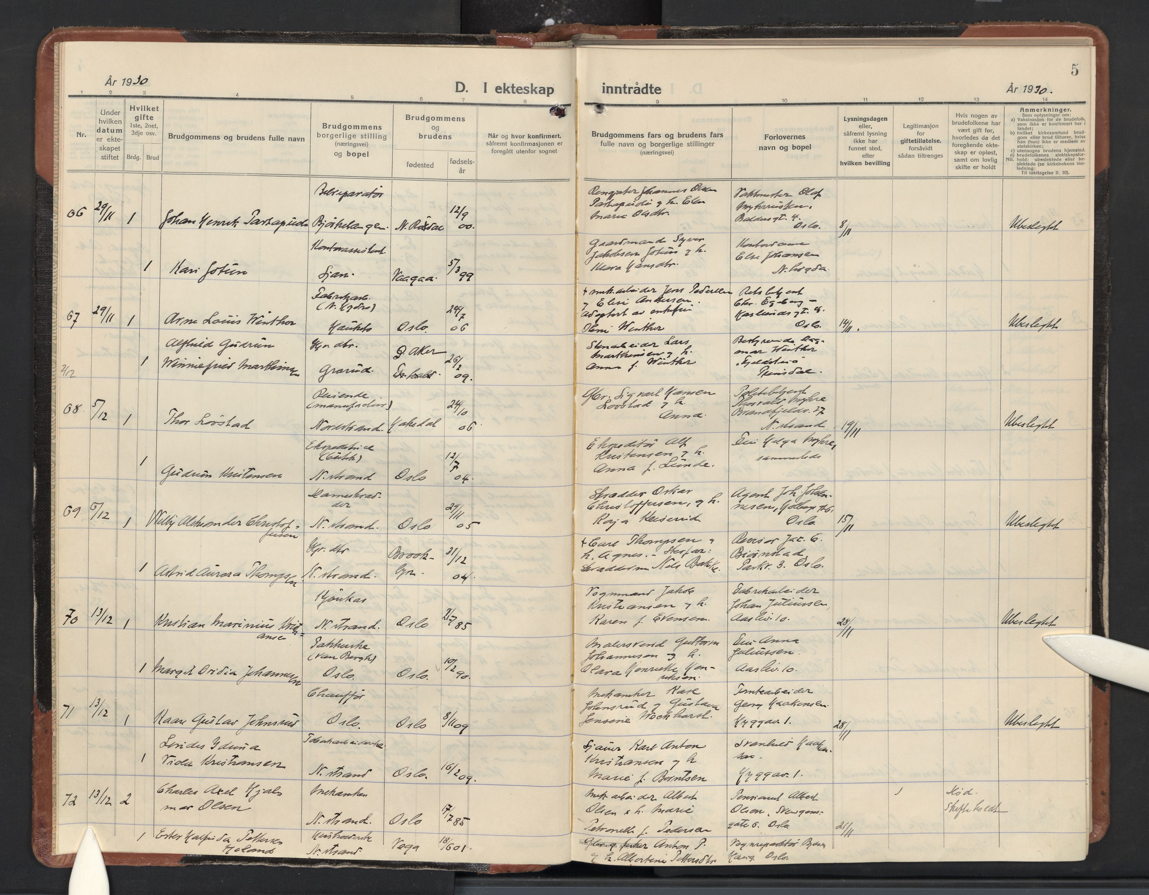 Nordstrand prestekontor Kirkebøker, AV/SAO-A-10362a/F/Fa/L0007: Parish register (official) no. 7, 1930-1947, p. 5