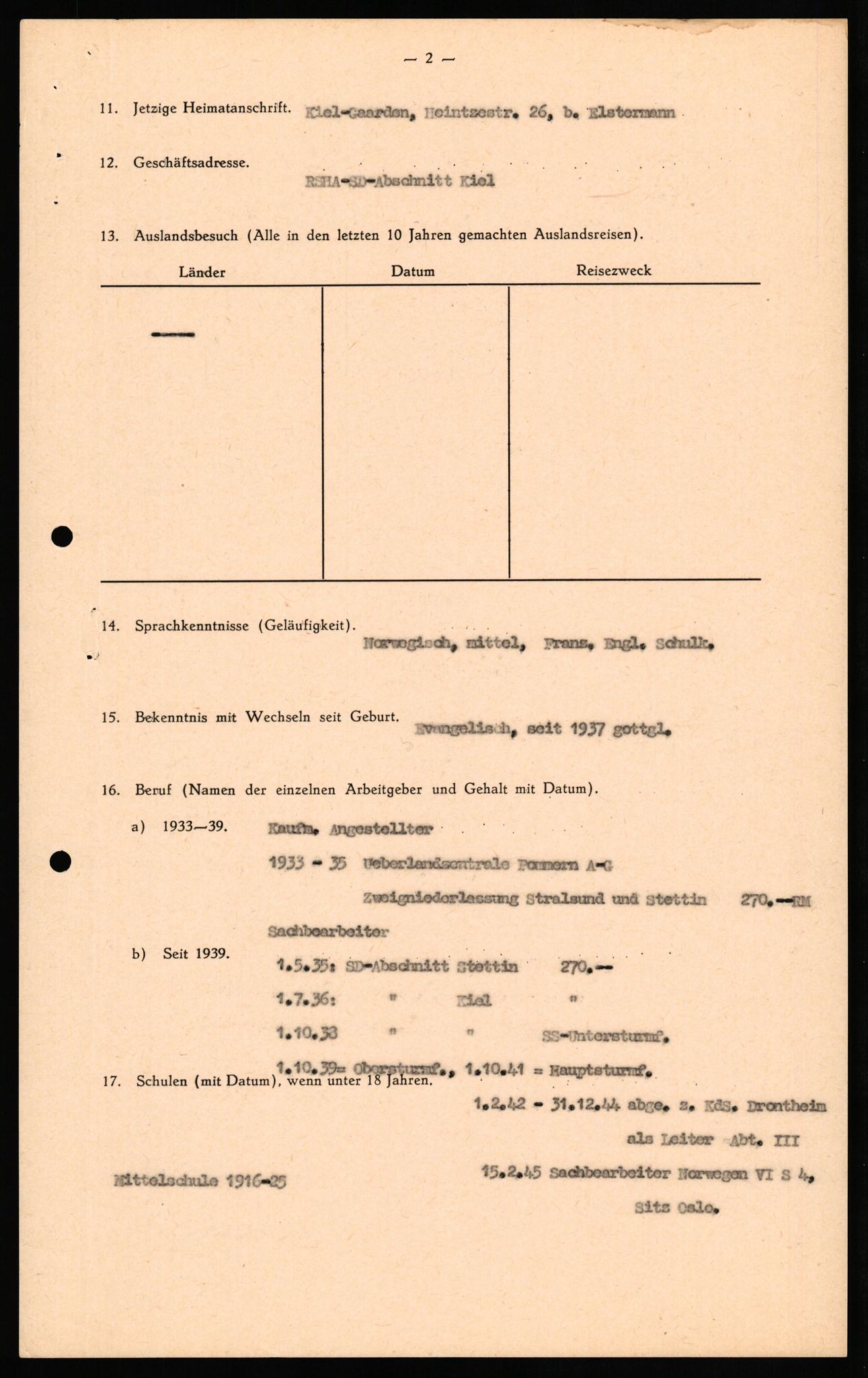 Forsvaret, Forsvarets overkommando II, AV/RA-RAFA-3915/D/Db/L0028: CI Questionaires. Tyske okkupasjonsstyrker i Norge. Tyskere., 1945-1946, p. 51