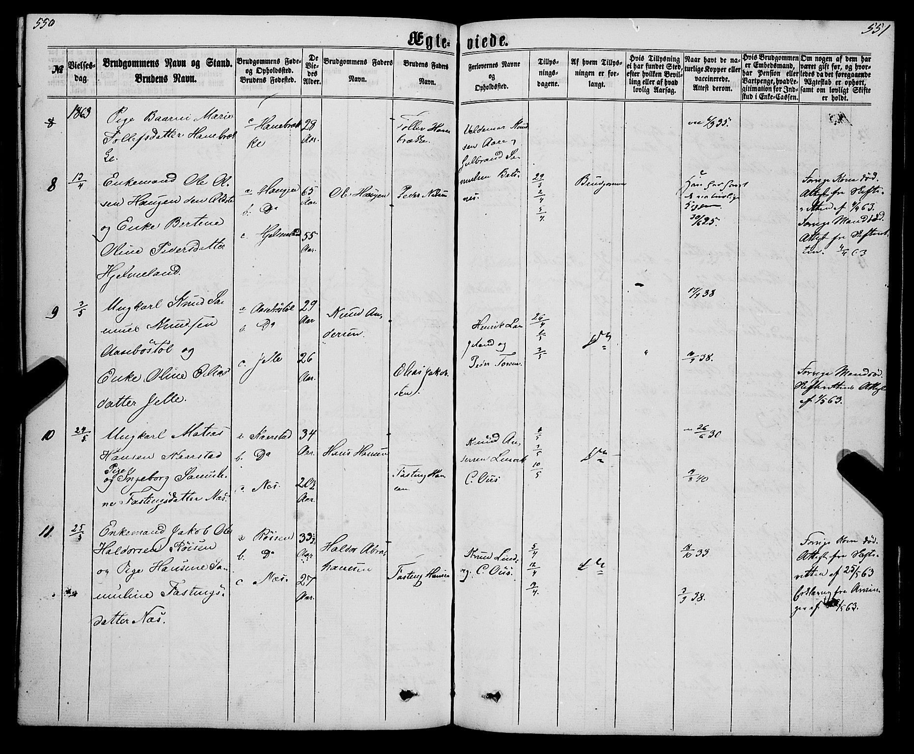 Eid sokneprestembete, AV/SAB-A-82301/H/Haa/Haaa/L0009: Parish register (official) no. A 9, 1861-1868, p. 550-551