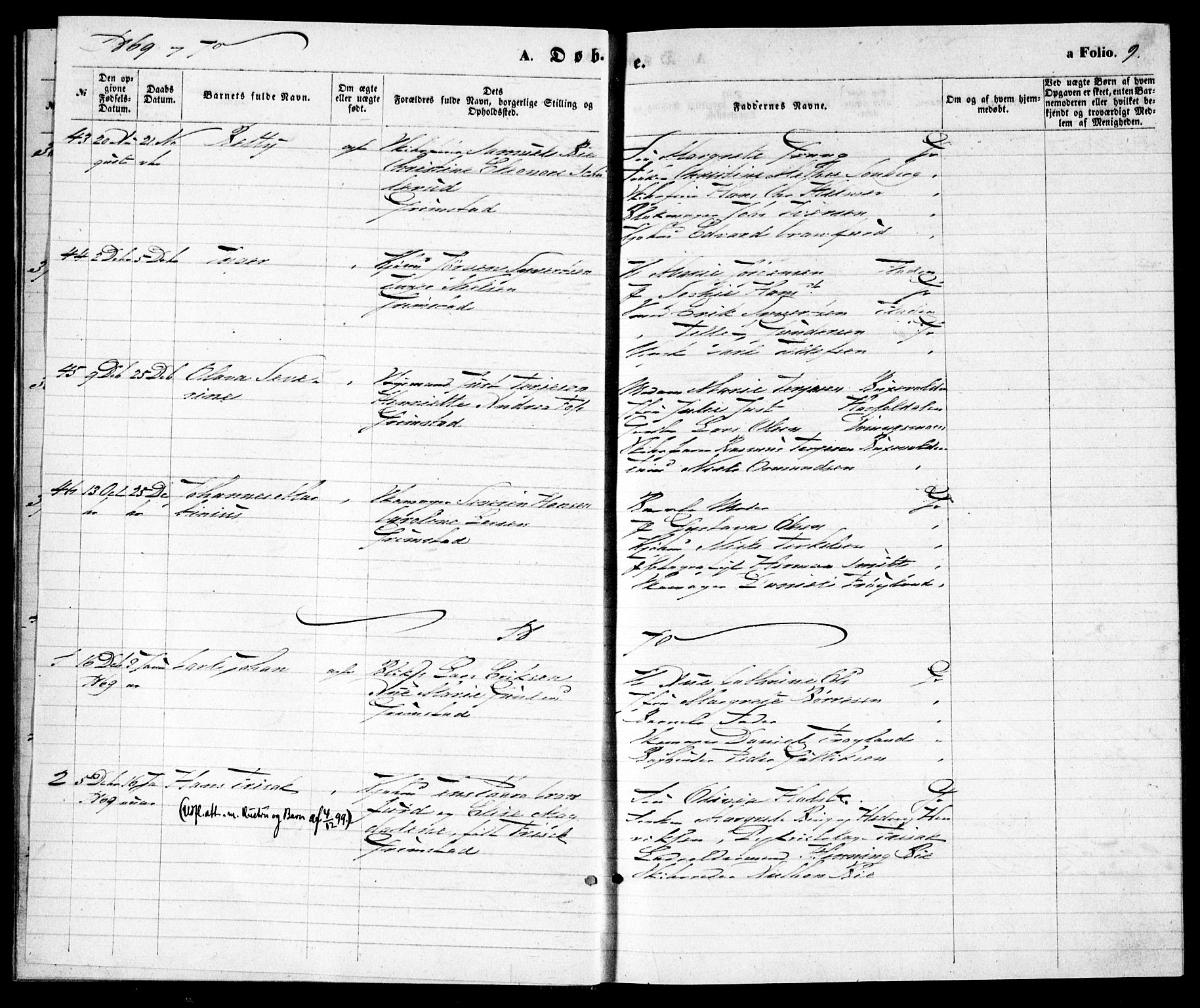 Grimstad sokneprestkontor, SAK/1111-0017/F/Fa/L0002: Parish register (official) no. A 1, 1869-1881, p. 9