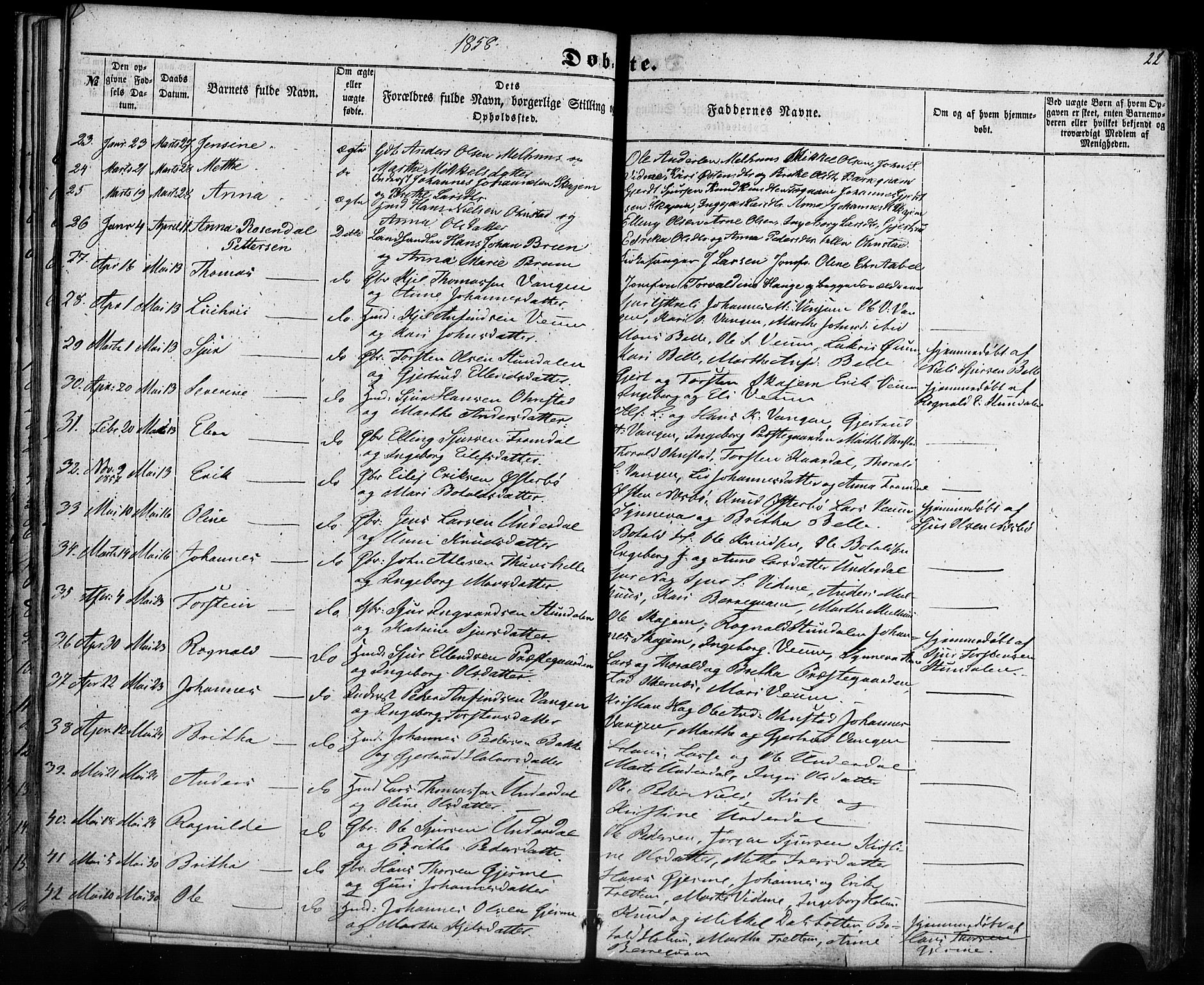 Aurland sokneprestembete, SAB/A-99937/H/Ha/Haa/L0008: Parish register (official) no. A 8, 1853-1879, p. 22