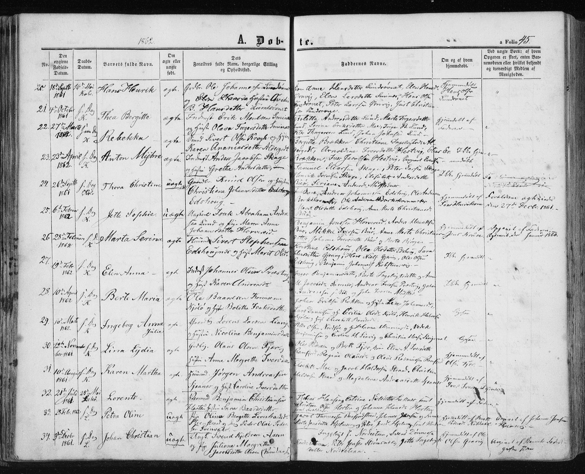 Ministerialprotokoller, klokkerbøker og fødselsregistre - Nord-Trøndelag, SAT/A-1458/780/L0641: Parish register (official) no. 780A06, 1857-1874, p. 45
