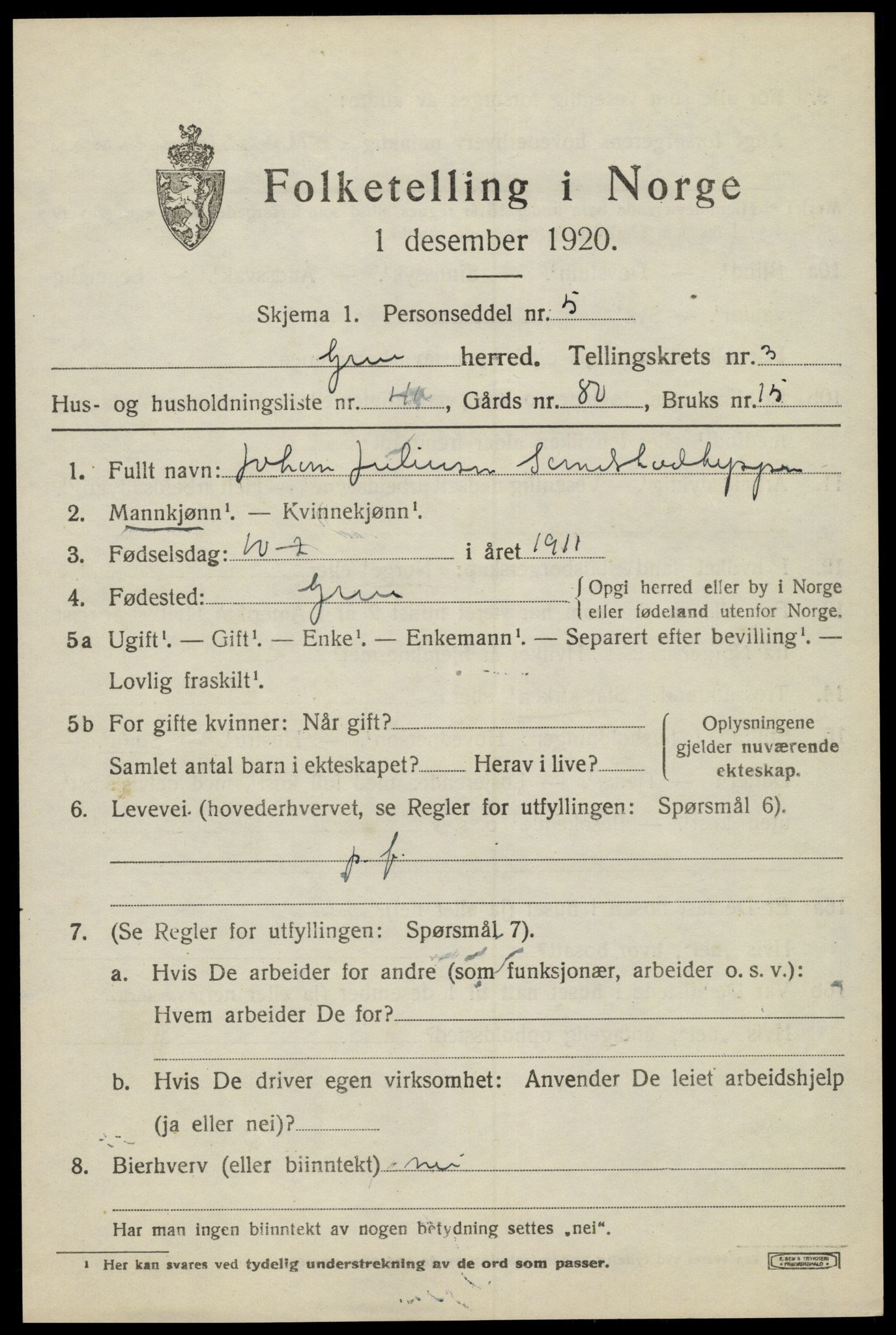 SAH, 1920 census for Grue, 1920, p. 4189