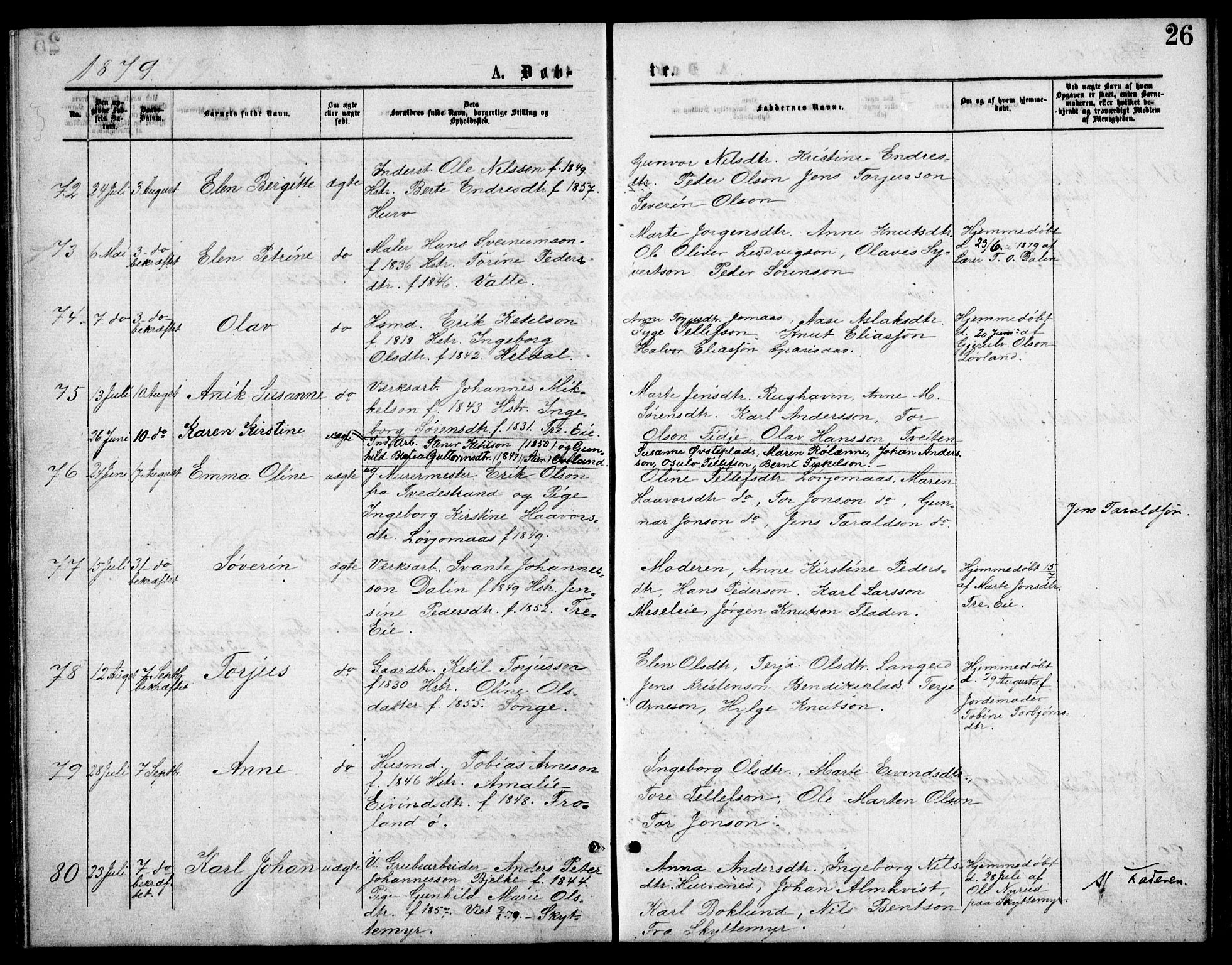 Froland sokneprestkontor, SAK/1111-0013/F/Fb/L0009: Parish register (copy) no. B 9, 1875-1893, p. 26