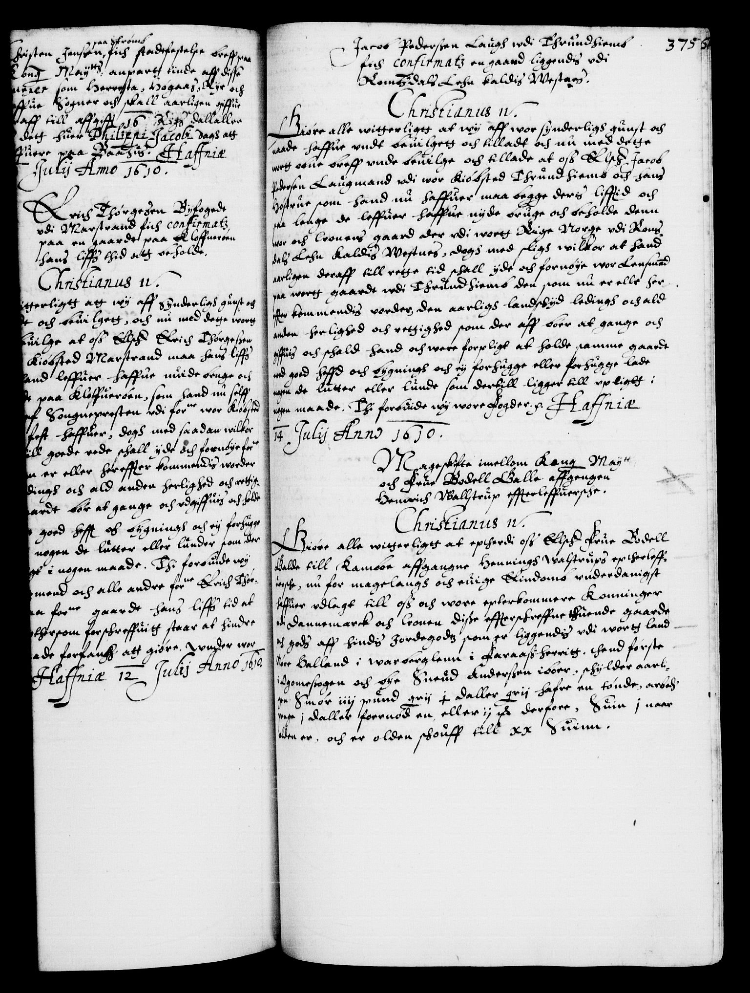 Danske Kanselli 1572-1799, AV/RA-EA-3023/F/Fc/Fca/Fcaa/L0003: Norske registre (mikrofilm), 1596-1616, p. 375a