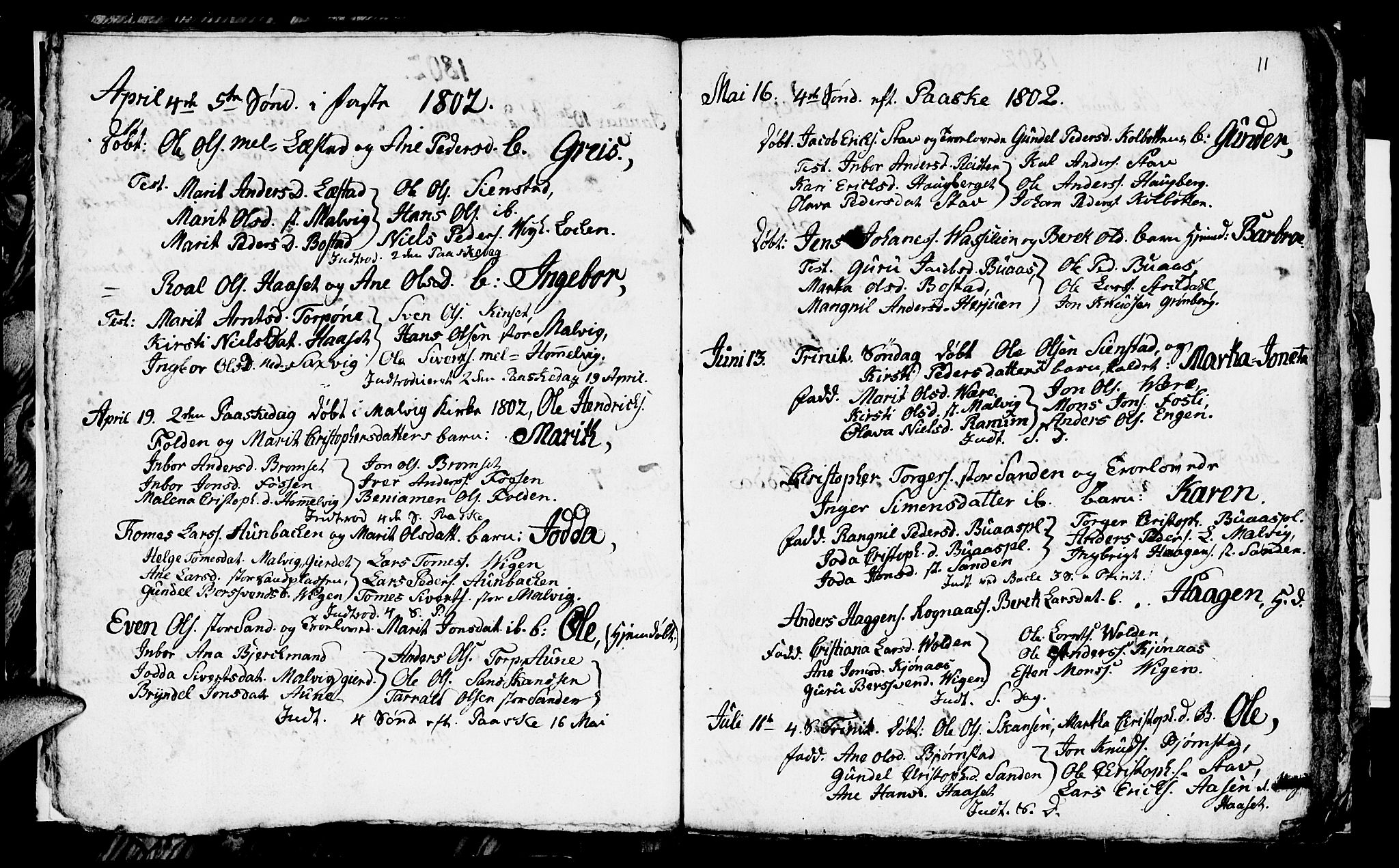 Ministerialprotokoller, klokkerbøker og fødselsregistre - Sør-Trøndelag, SAT/A-1456/616/L0419: Parish register (copy) no. 616C02, 1797-1816, p. 11