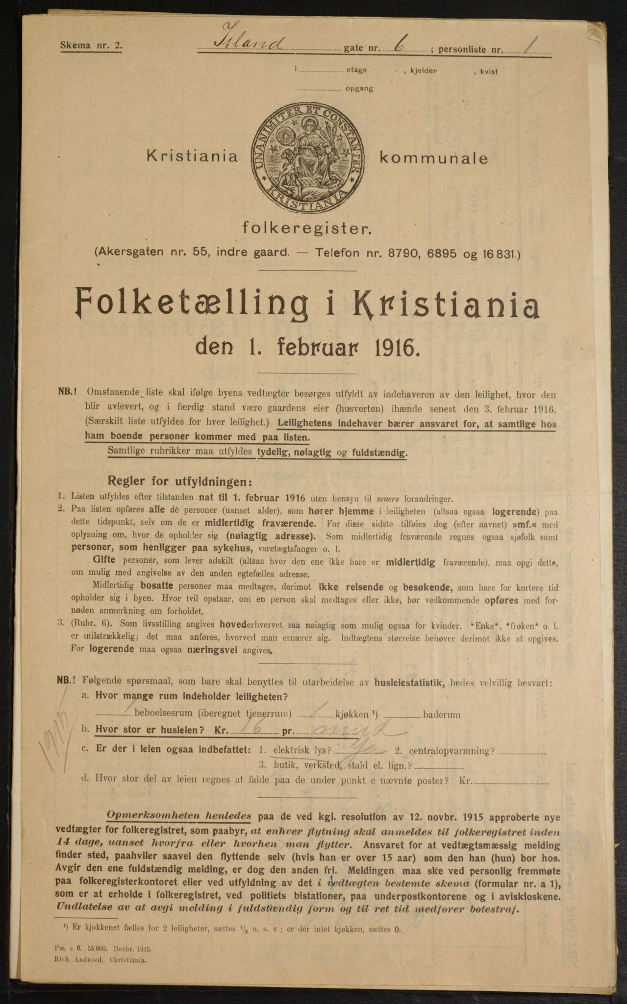 OBA, Municipal Census 1916 for Kristiania, 1916, p. 45487