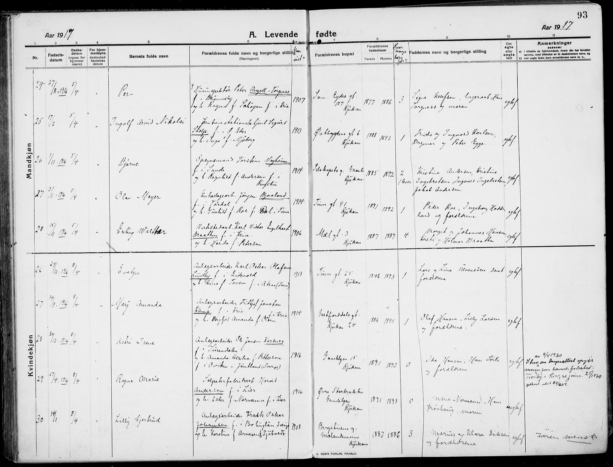 Rjukan kirkebøker, AV/SAKO-A-294/F/Fa/L0002: Parish register (official) no. 2, 1912-1917, p. 93