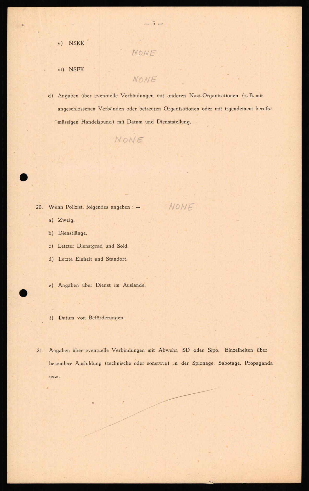 Forsvaret, Forsvarets overkommando II, RA/RAFA-3915/D/Db/L0024: CI Questionaires. Tyske okkupasjonsstyrker i Norge. Tyskere., 1945-1946, p. 134