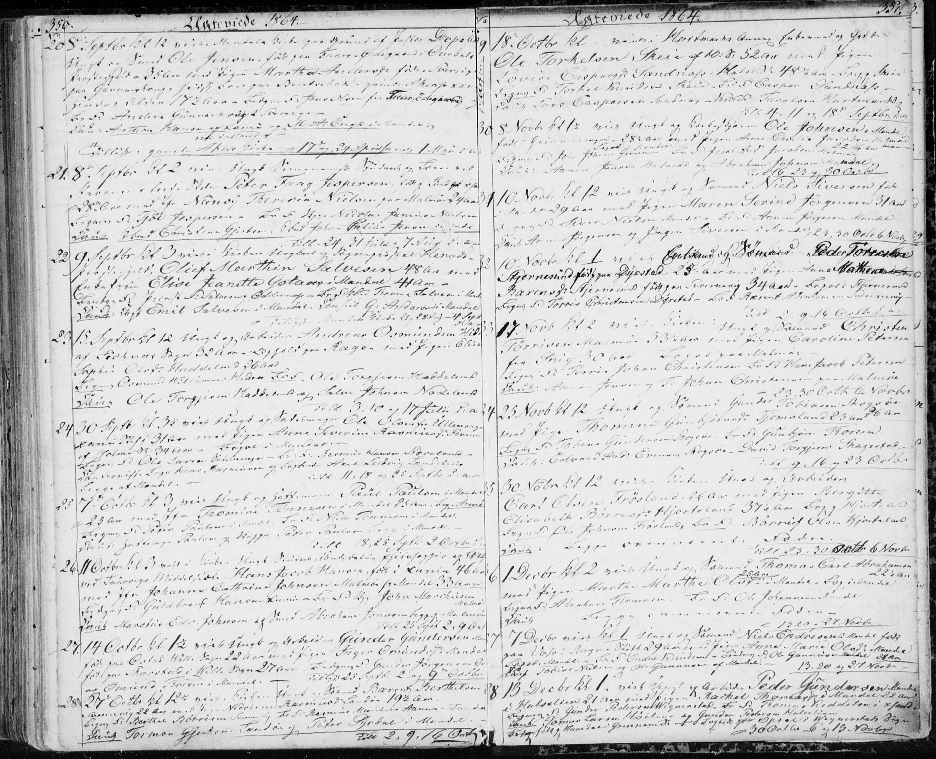 Mandal sokneprestkontor, SAK/1111-0030/F/Fb/Fba/L0008: Parish register (copy) no. B 2, 1854-1868, p. 350-351