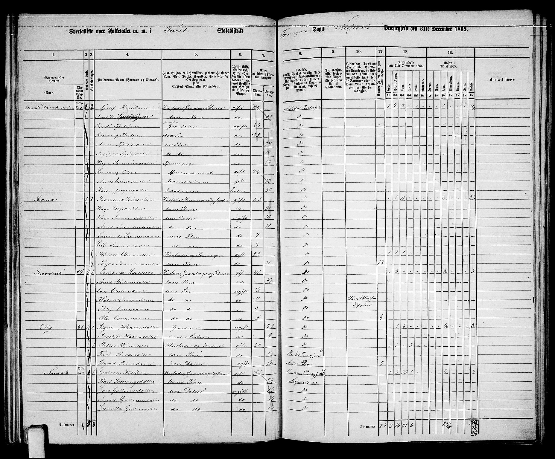 RA, 1865 census for Nissedal, 1865, p. 60