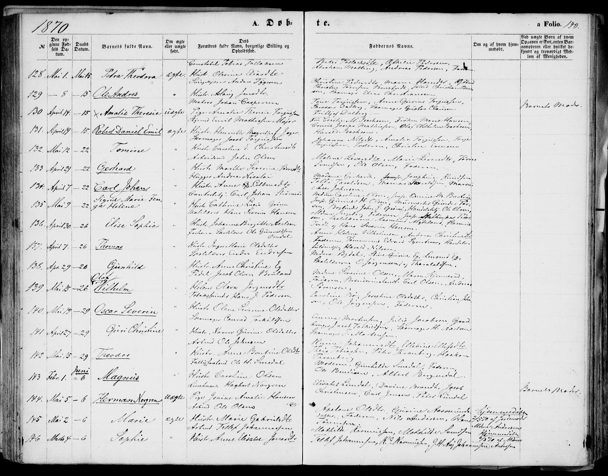Kristiansand domprosti, SAK/1112-0006/F/Fb/L0012: Parish register (copy) no. B 12, 1861-1870, p. 140