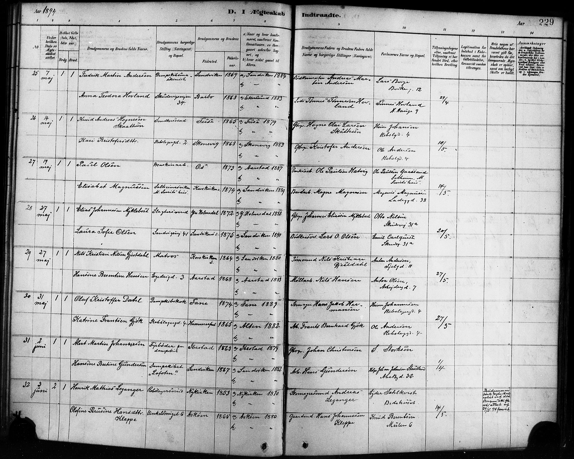 Sandviken Sokneprestembete, AV/SAB-A-77601/H/Ha/L0002: Parish register (official) no. A 2, 1878-1896, p. 229