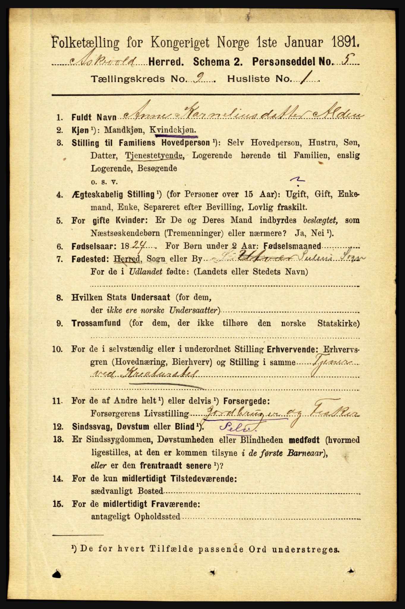 RA, 1891 census for 1428 Askvoll, 1891, p. 2556