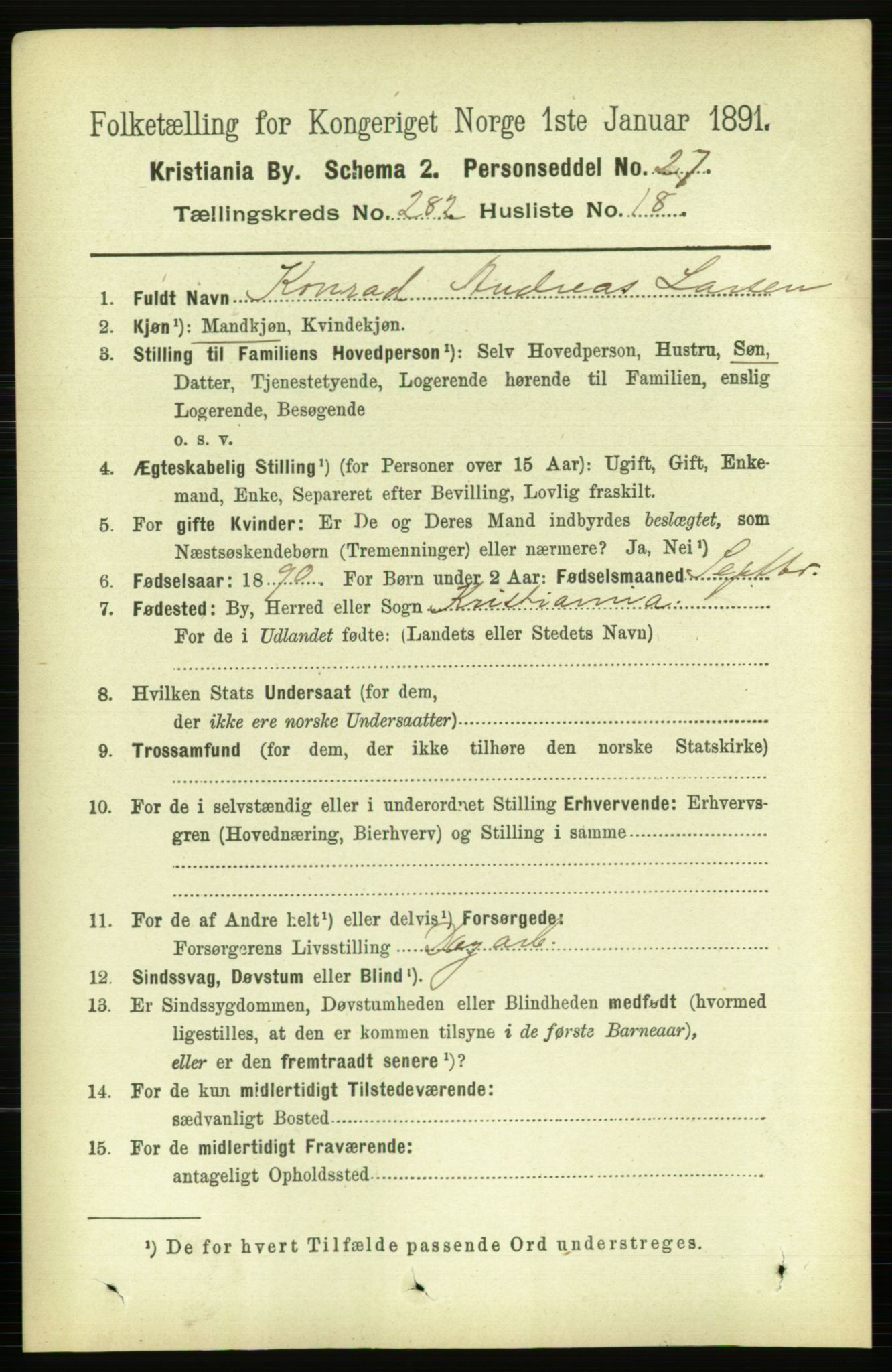 RA, 1891 census for 0301 Kristiania, 1891, p. 172264