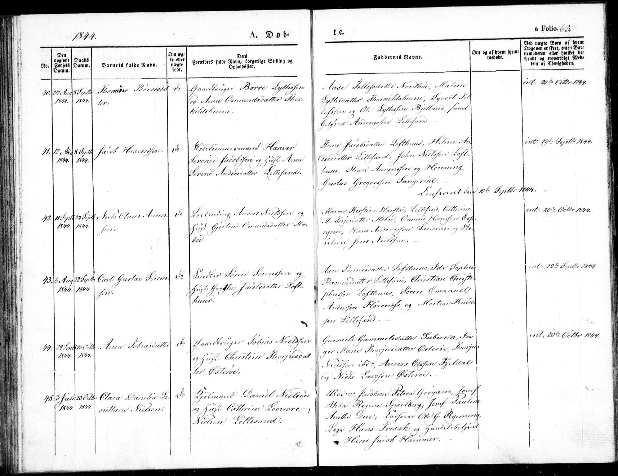 Vestre Moland sokneprestkontor, AV/SAK-1111-0046/F/Fb/Fbb/L0002: Parish register (copy) no. B 2, 1836-1851, p. 63