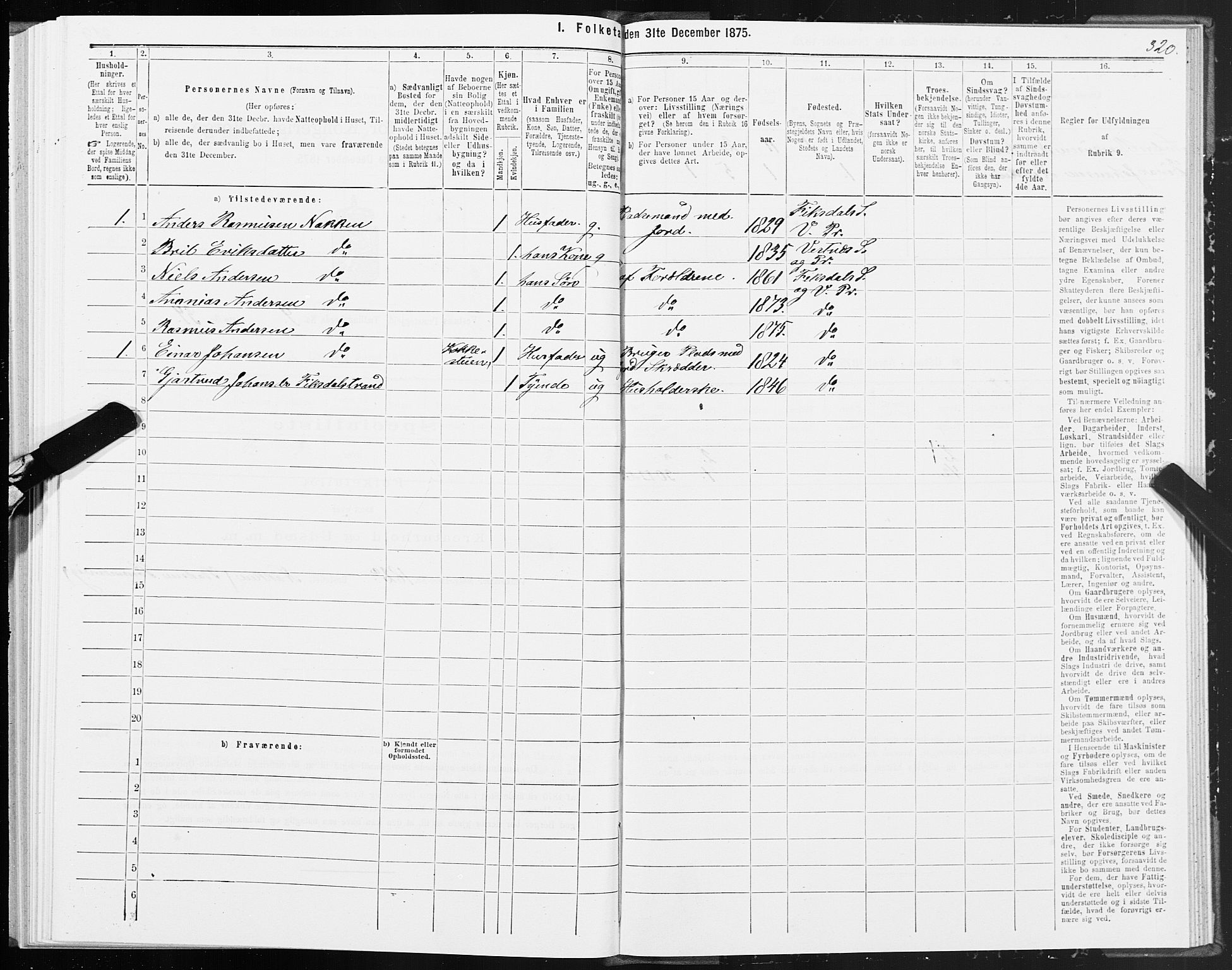 SAT, 1875 census for 1535P Vestnes, 1875, p. 3320