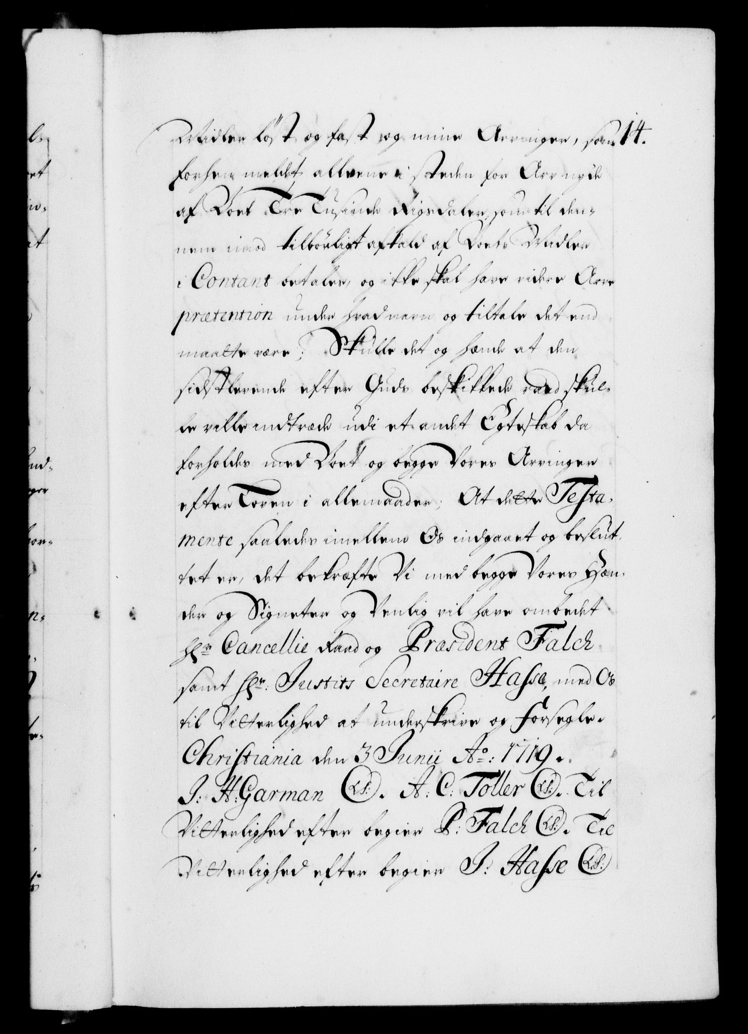 Danske Kanselli 1572-1799, RA/EA-3023/F/Fc/Fca/Fcaa/L0023: Norske registre, 1720-1722, p. 14a