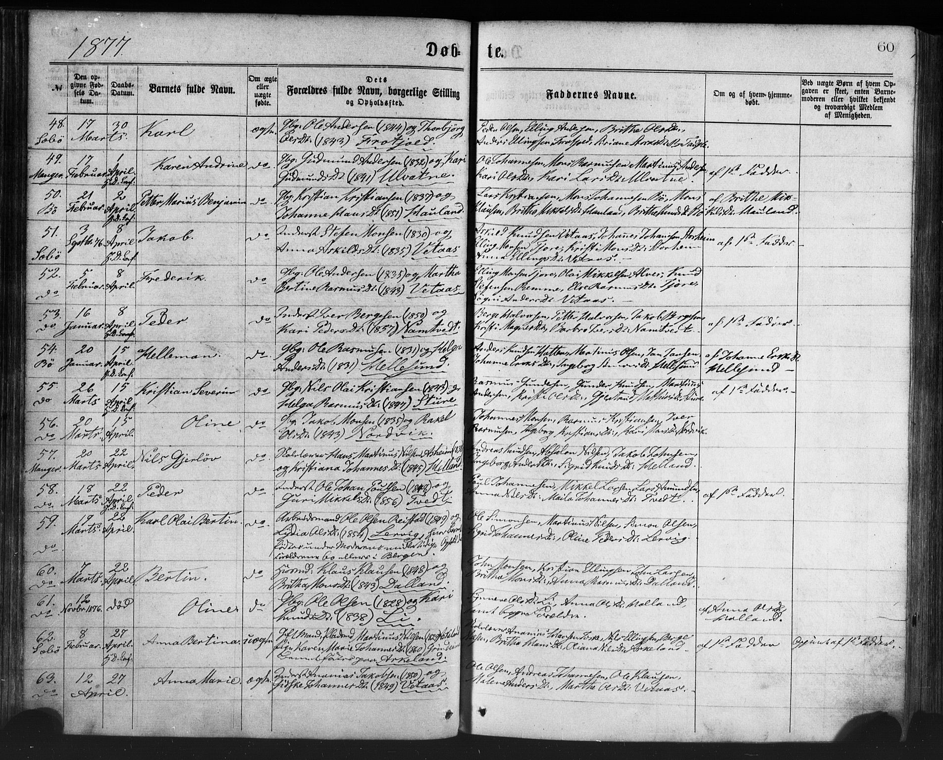 Manger sokneprestembete, SAB/A-76801/H/Haa: Parish register (official) no. A 8, 1871-1880, p. 60