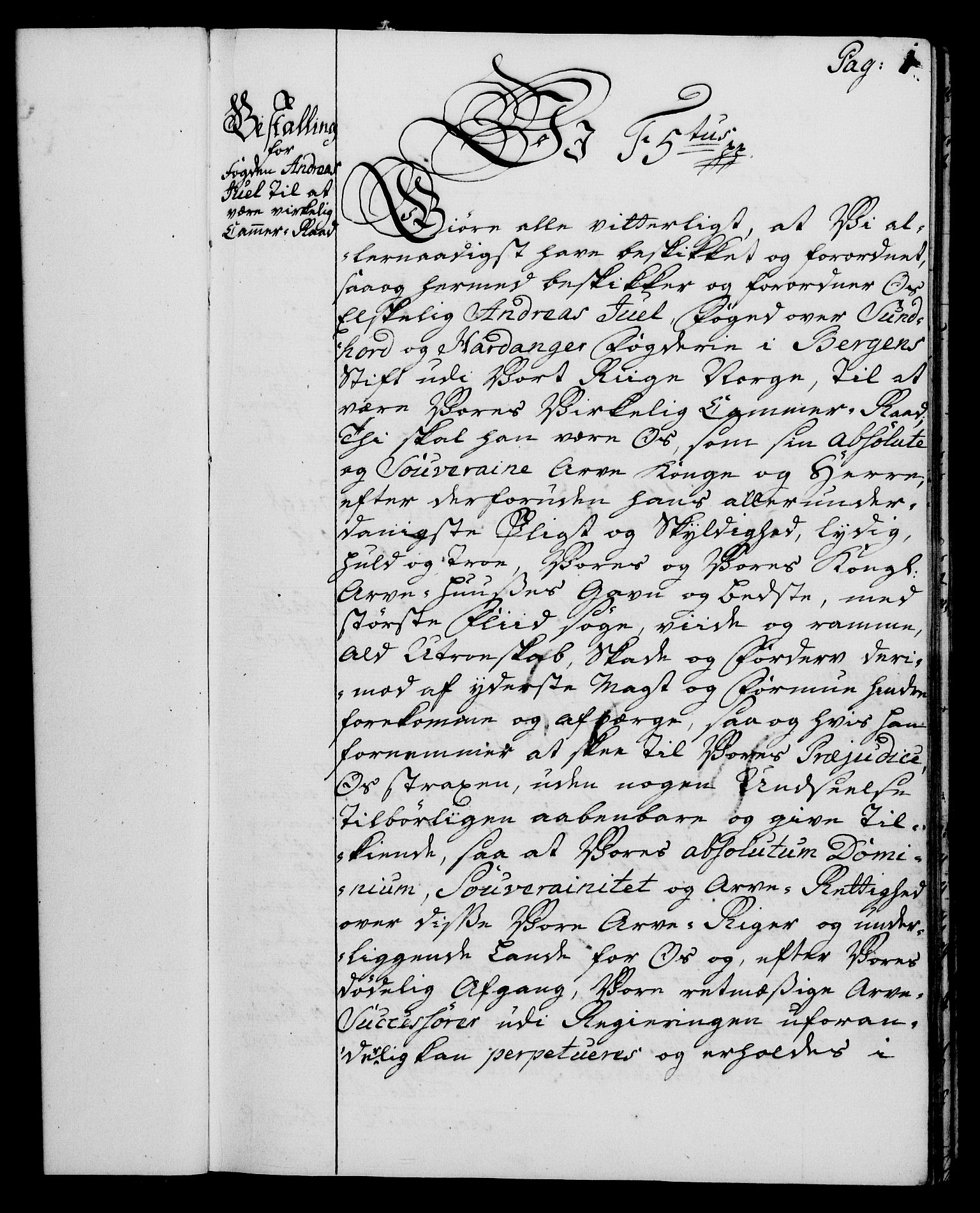 Rentekammeret, Kammerkanselliet, RA/EA-3111/G/Gg/Gge/L0004: Norsk bestallingsprotokoll med register (merket RK 53.28), 1762-1771, p. 1