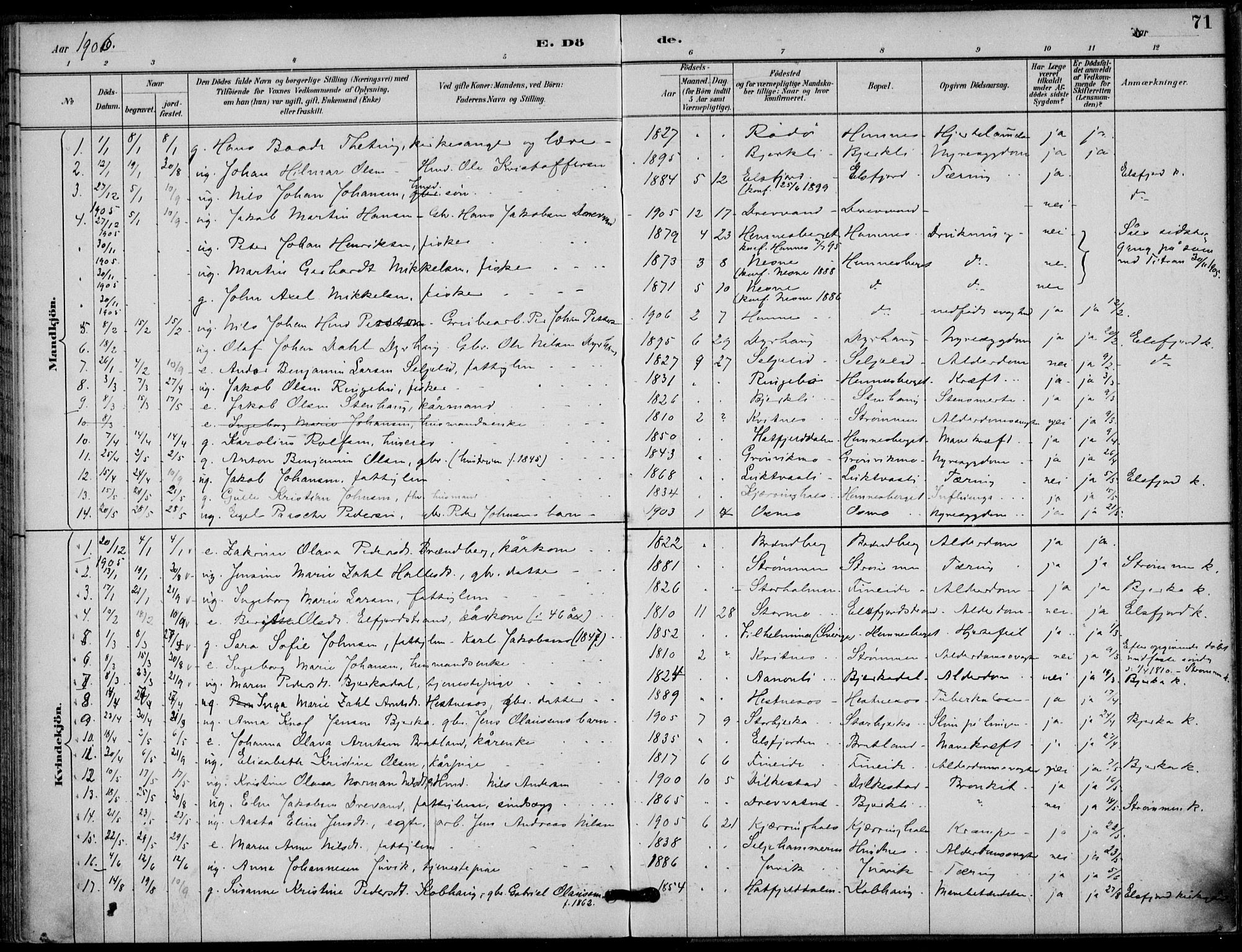 Ministerialprotokoller, klokkerbøker og fødselsregistre - Nordland, AV/SAT-A-1459/825/L0363: Parish register (official) no. 825A17, 1890-1909, p. 71