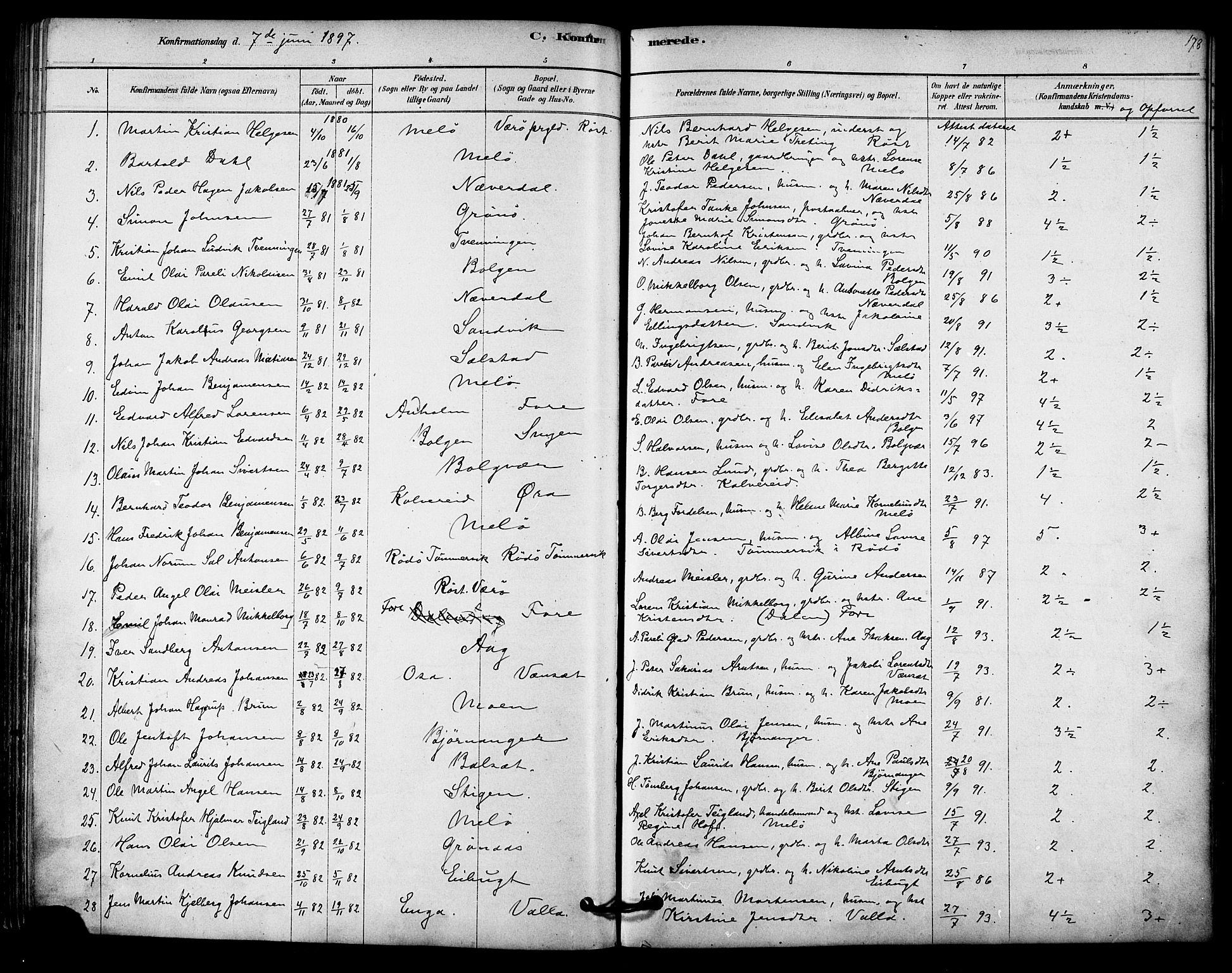 Ministerialprotokoller, klokkerbøker og fødselsregistre - Nordland, AV/SAT-A-1459/843/L0626: Parish register (official) no. 843A01, 1878-1907, p. 178