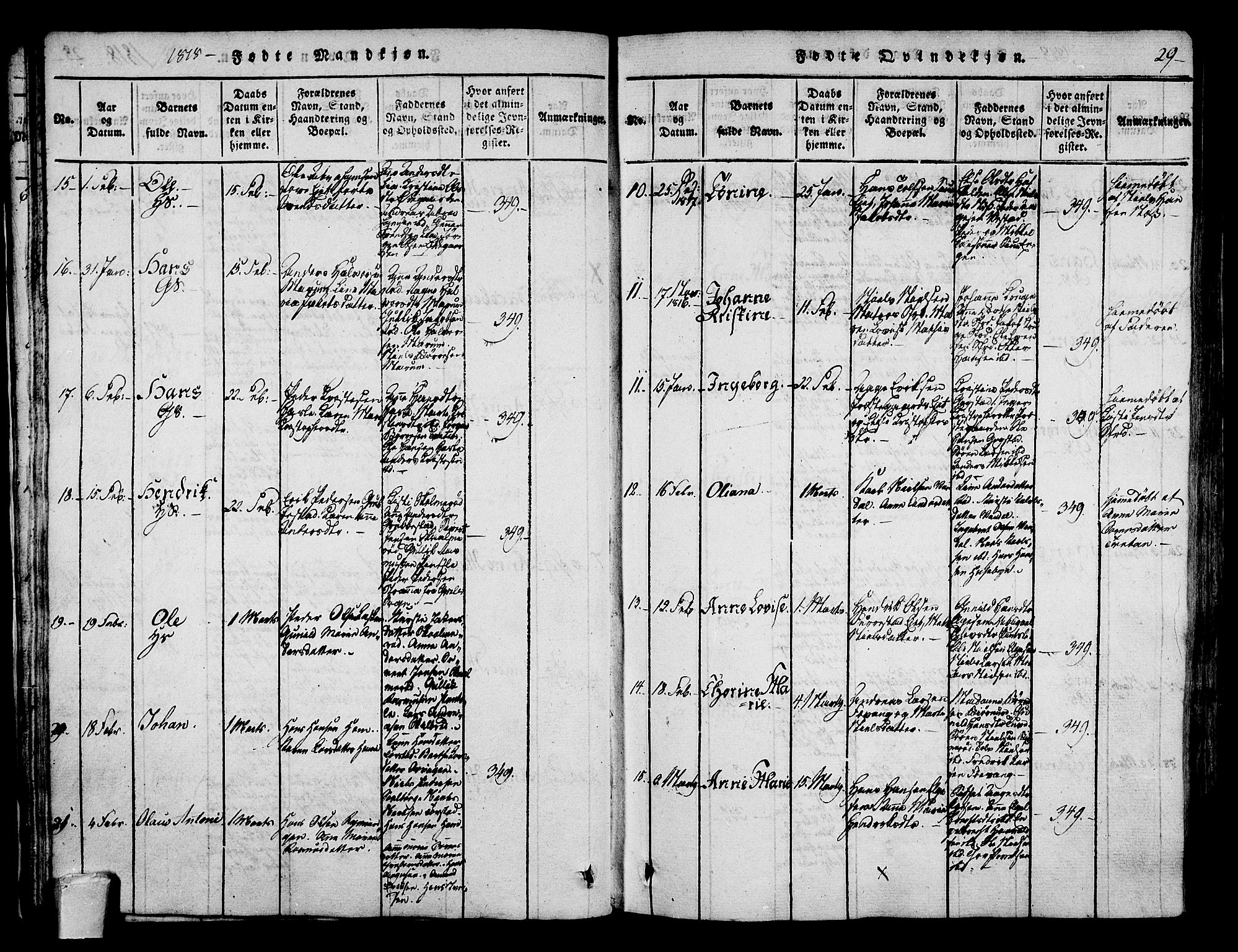 Sandar kirkebøker, SAKO/A-243/F/Fa/L0004: Parish register (official) no. 4, 1814-1832, p. 29