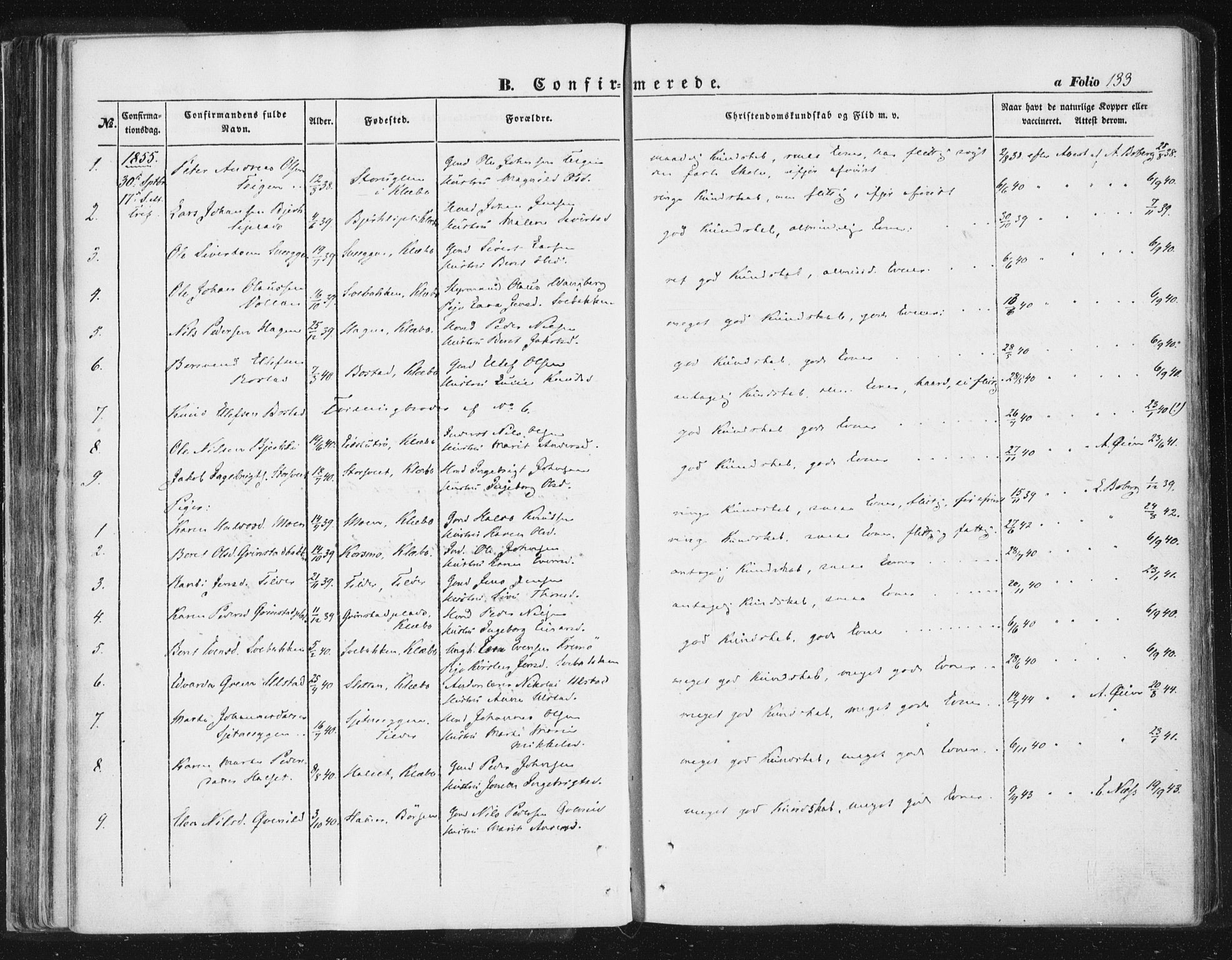 Ministerialprotokoller, klokkerbøker og fødselsregistre - Sør-Trøndelag, SAT/A-1456/618/L0441: Parish register (official) no. 618A05, 1843-1862, p. 133