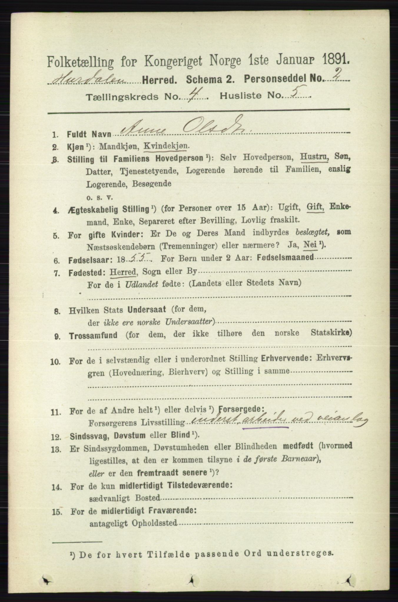 RA, 1891 census for 0239 Hurdal, 1891, p. 1454