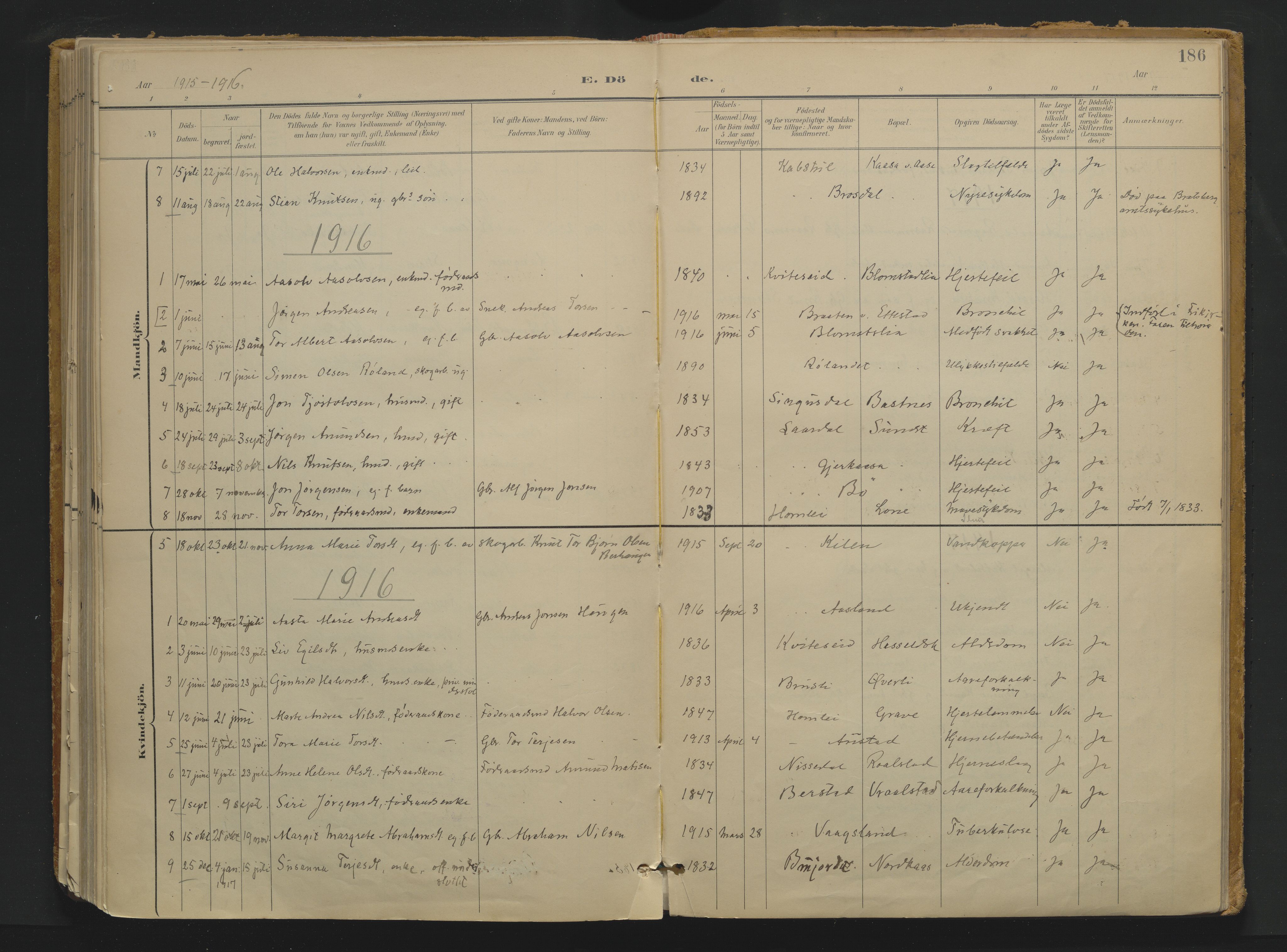 Drangedal kirkebøker, SAKO/A-258/F/Fa/L0013: Parish register (official) no. 13, 1895-1919, p. 186