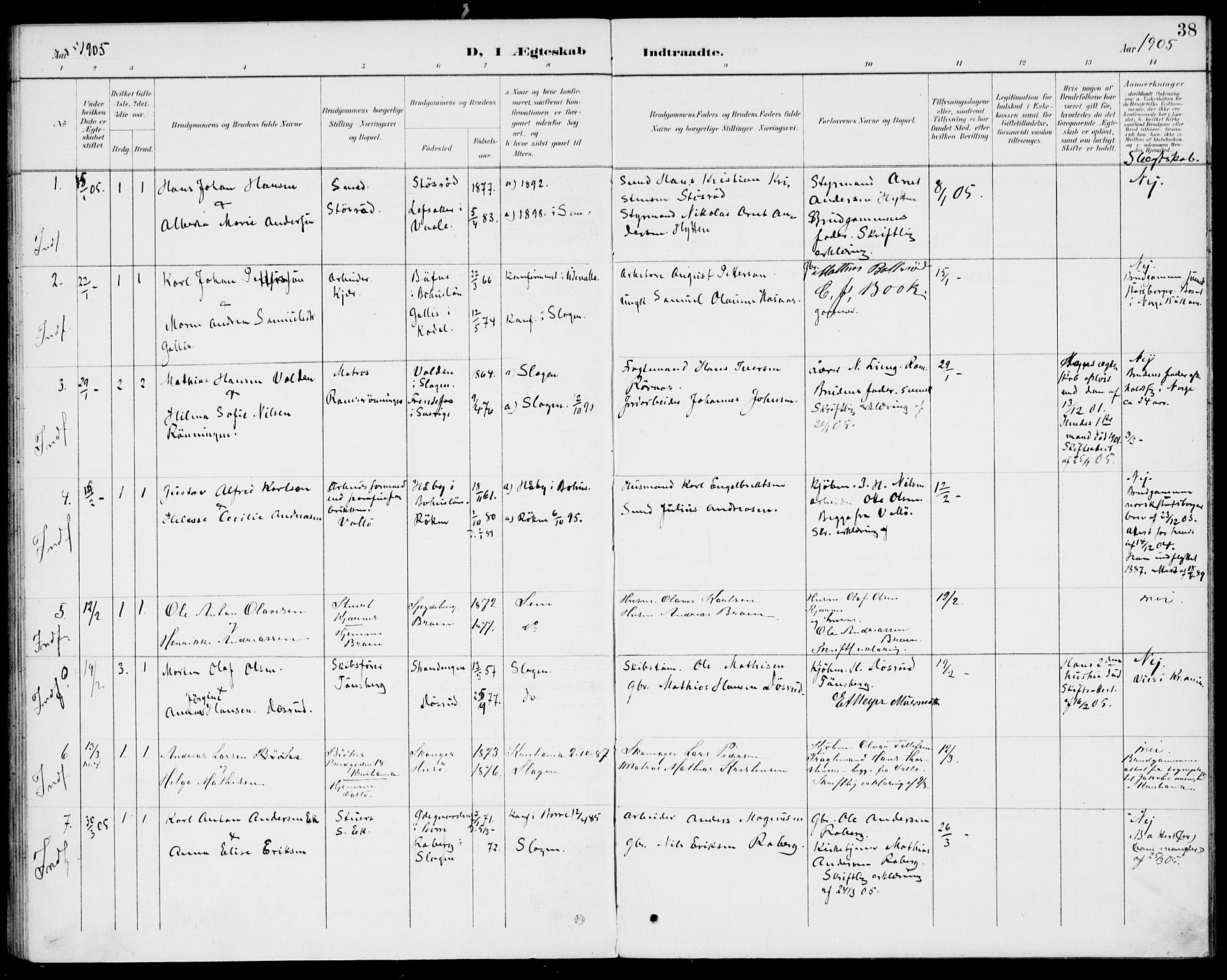 Sem kirkebøker, AV/SAKO-A-5/H/Ha/L0001: Banns register no. 1, 1894-1909, p. 38