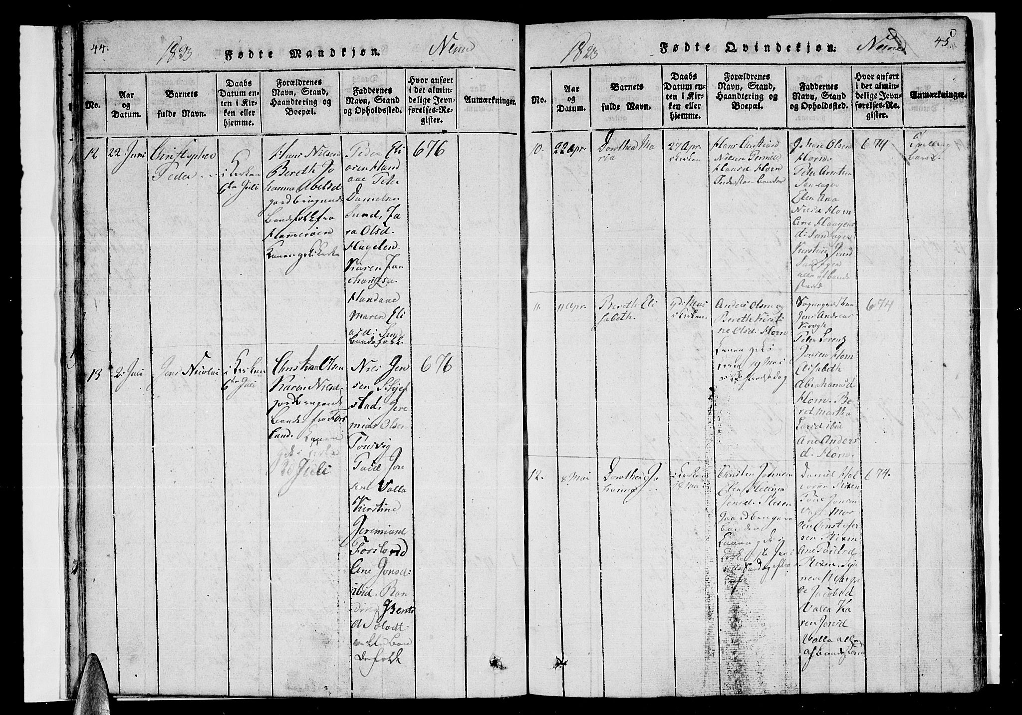 Ministerialprotokoller, klokkerbøker og fødselsregistre - Nordland, AV/SAT-A-1459/838/L0546: Parish register (official) no. 838A05 /1, 1820-1828, p. 44-45