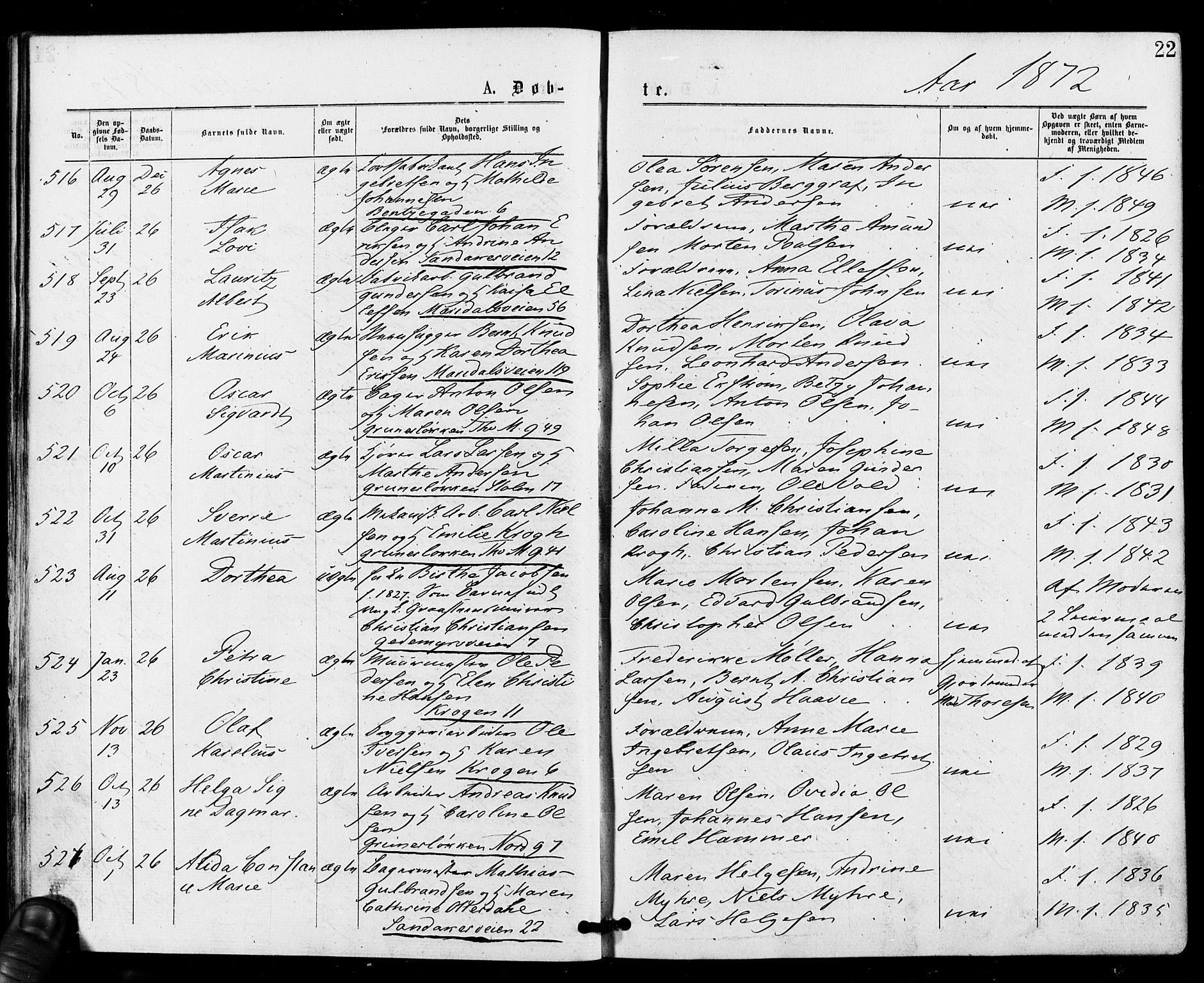 Gamle Aker prestekontor Kirkebøker, AV/SAO-A-10617a/F/L0004: Parish register (official) no. 4, 1872-1879, p. 22