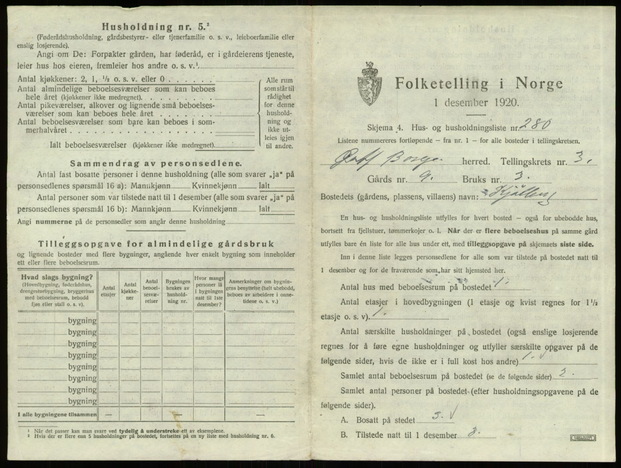 SAO, 1920 census for Borge, 1920, p. 833