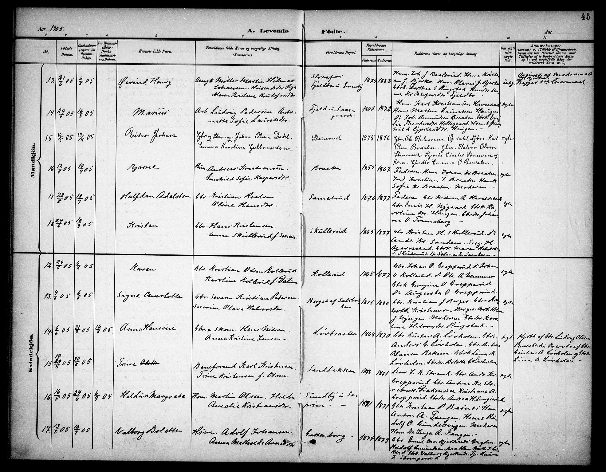 Høland prestekontor Kirkebøker, AV/SAO-A-10346a/F/Fb/L0003: Parish register (official) no. II 3, 1897-1912, p. 45