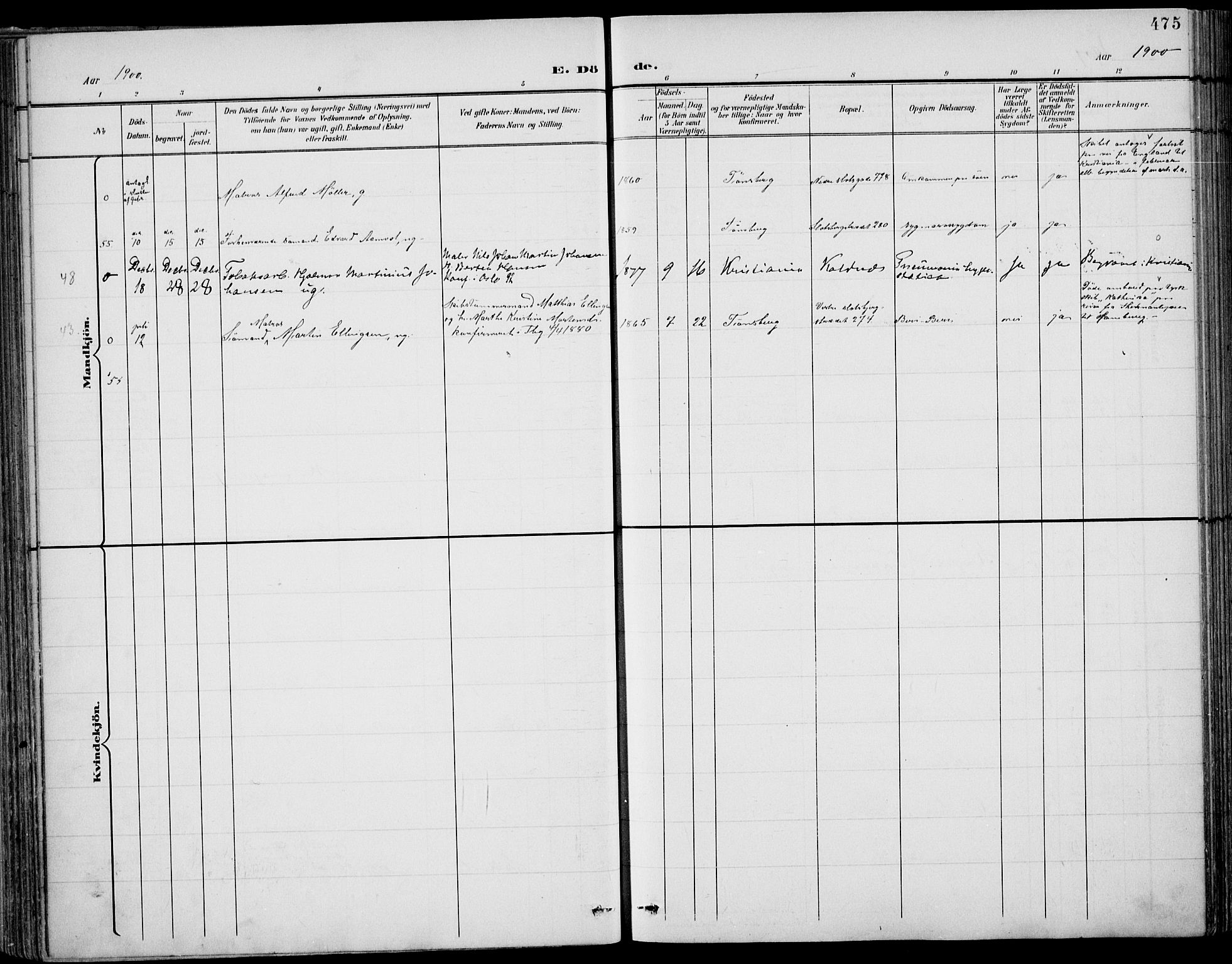 Tønsberg kirkebøker, AV/SAKO-A-330/F/Fa/L0013: Parish register (official) no. I 13, 1900-1913, p. 475