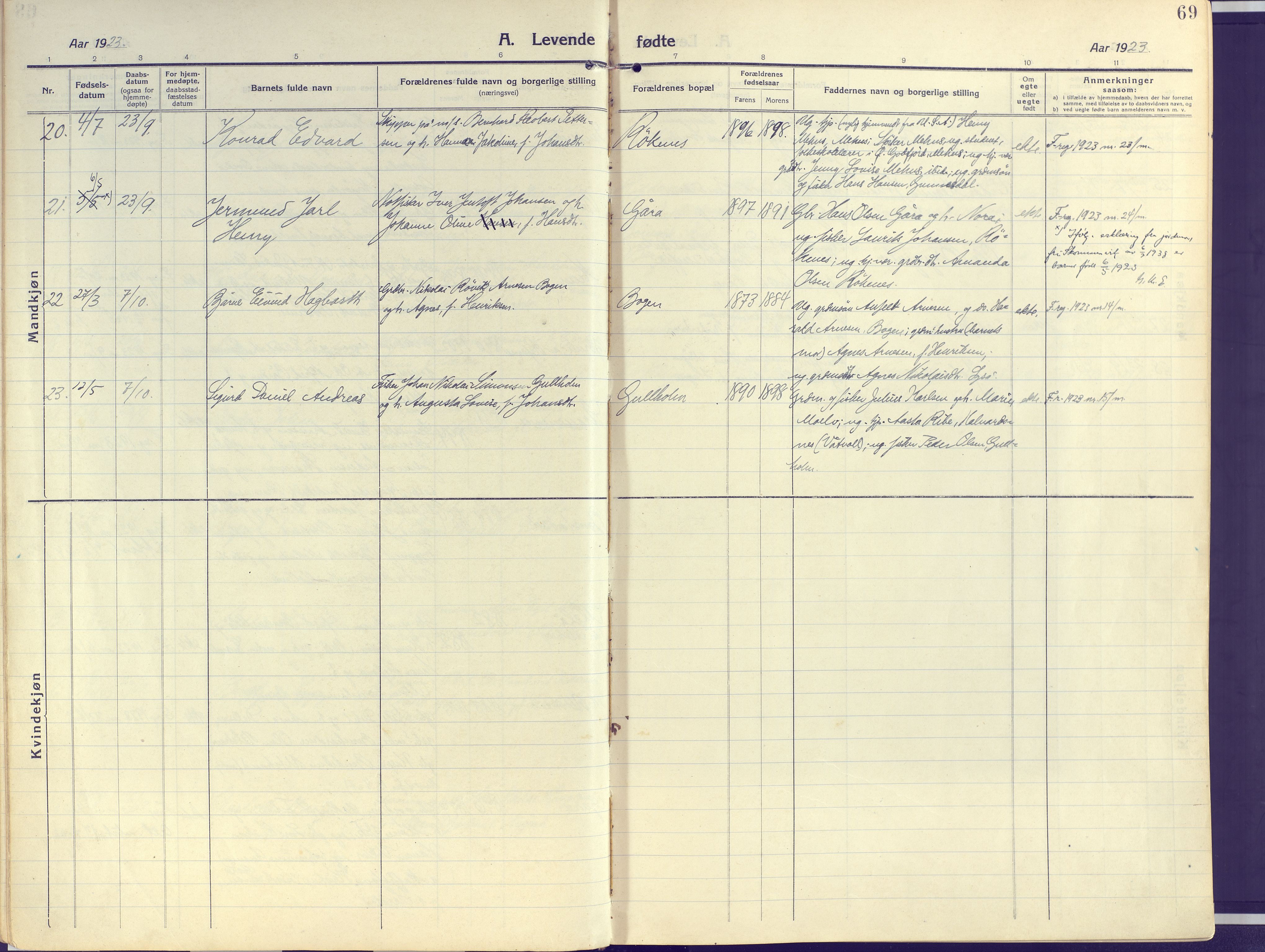 Kvæfjord sokneprestkontor, AV/SATØ-S-1323/G/Ga/Gaa/L0007kirke: Parish register (official) no. 7, 1915-1931, p. 69