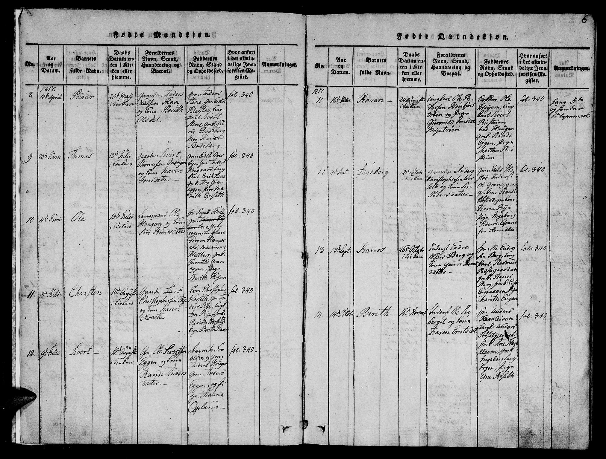 Ministerialprotokoller, klokkerbøker og fødselsregistre - Sør-Trøndelag, AV/SAT-A-1456/612/L0372: Parish register (official) no. 612A06 /1, 1816-1828, p. 6