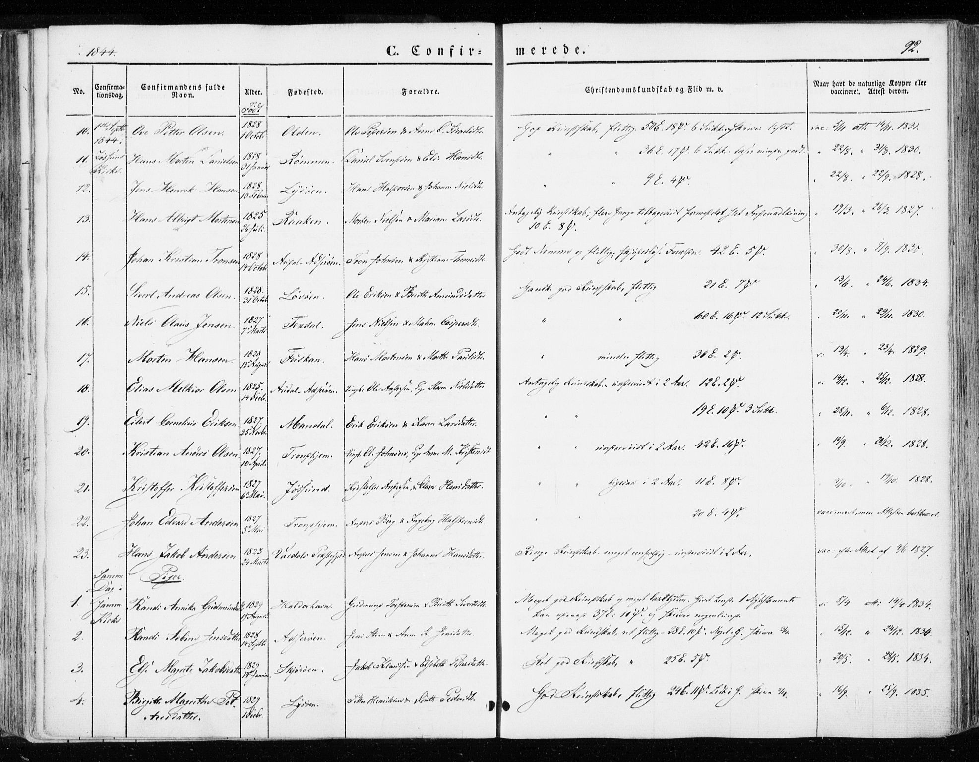 Ministerialprotokoller, klokkerbøker og fødselsregistre - Sør-Trøndelag, SAT/A-1456/655/L0677: Parish register (official) no. 655A06, 1847-1860, p. 92