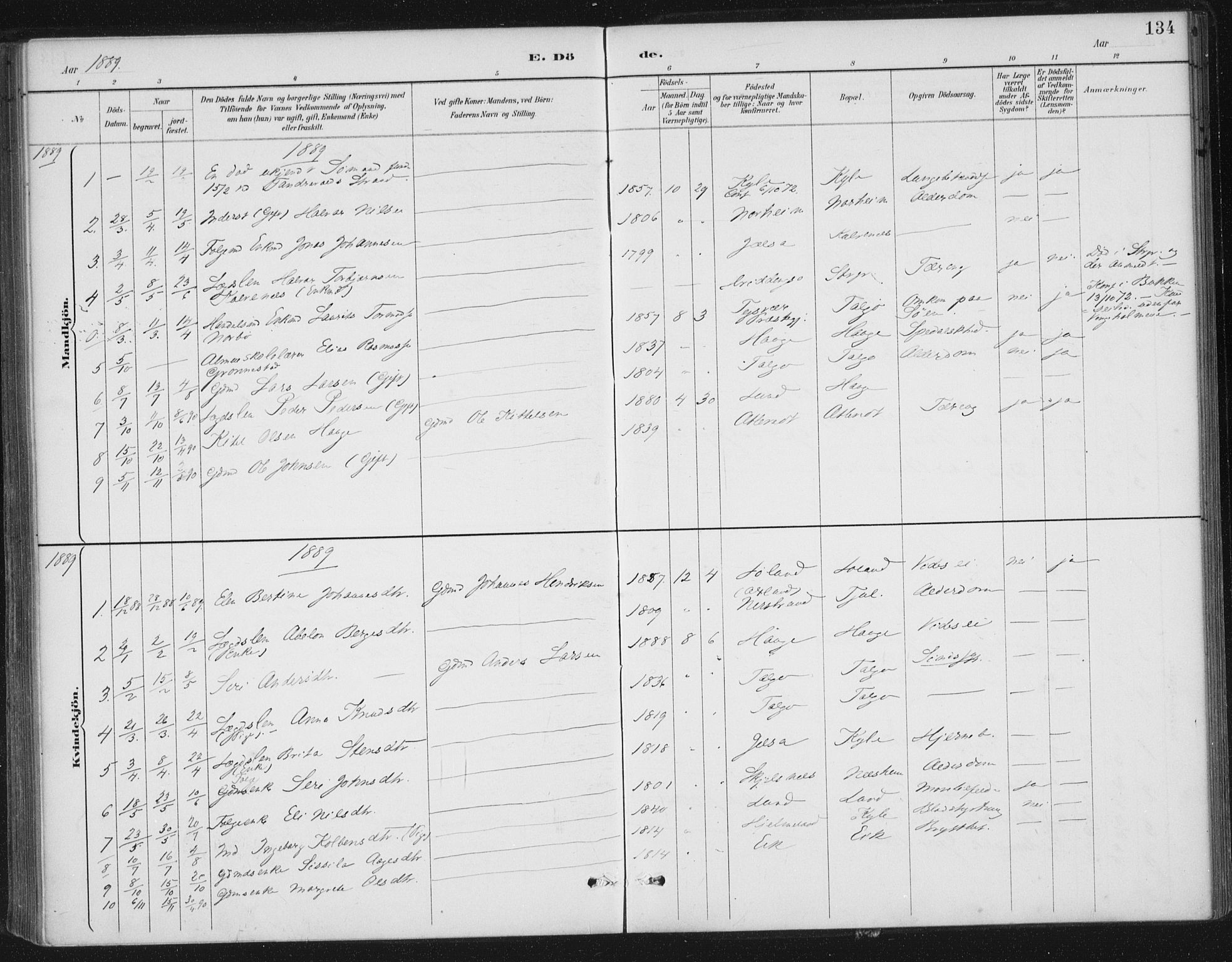 Nedstrand sokneprestkontor, AV/SAST-A-101841/01/IV: Parish register (official) no. A 13, 1887-1915, p. 134