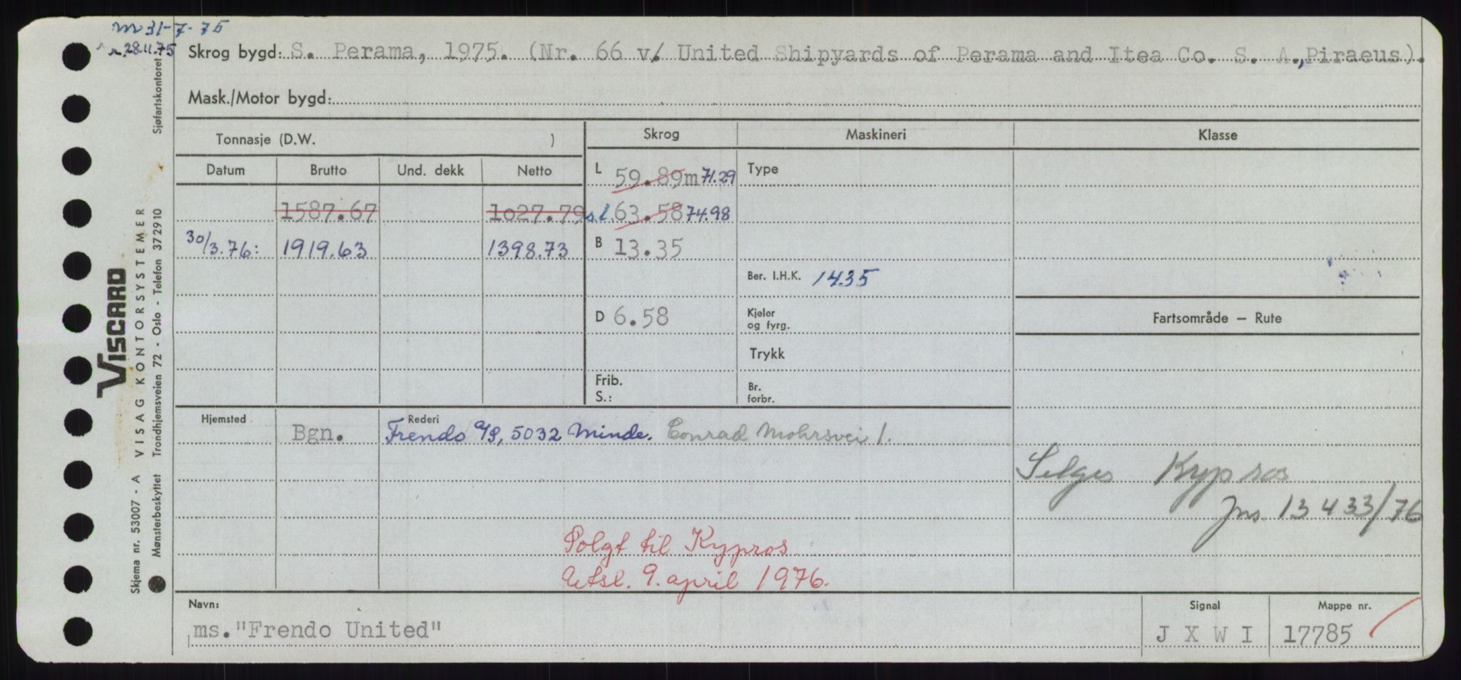 Sjøfartsdirektoratet med forløpere, Skipsmålingen, RA/S-1627/H/Hd/L0011: Fartøy, Fla-Får, p. 399