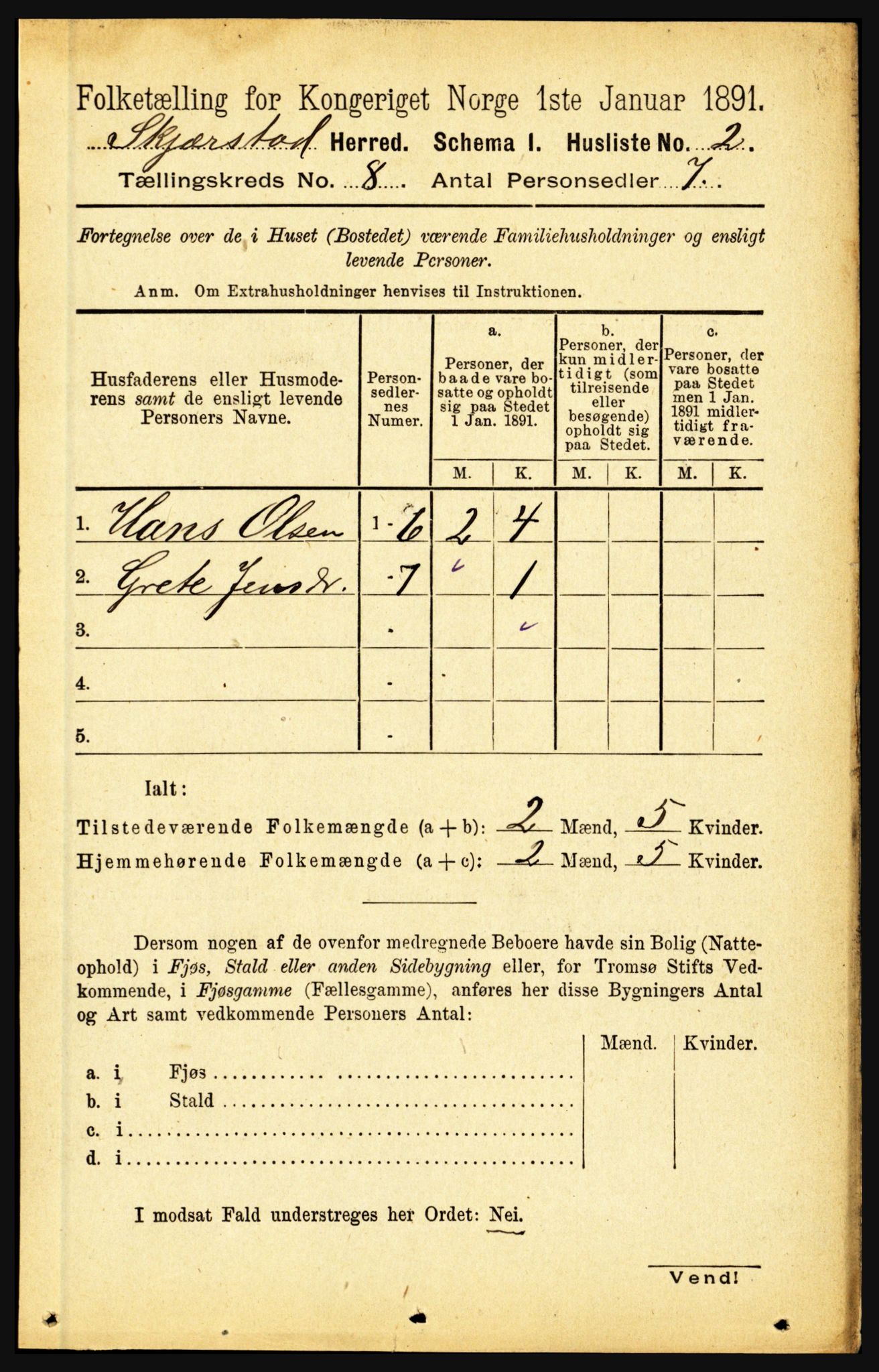 RA, 1891 census for 1842 Skjerstad, 1891, p. 3022