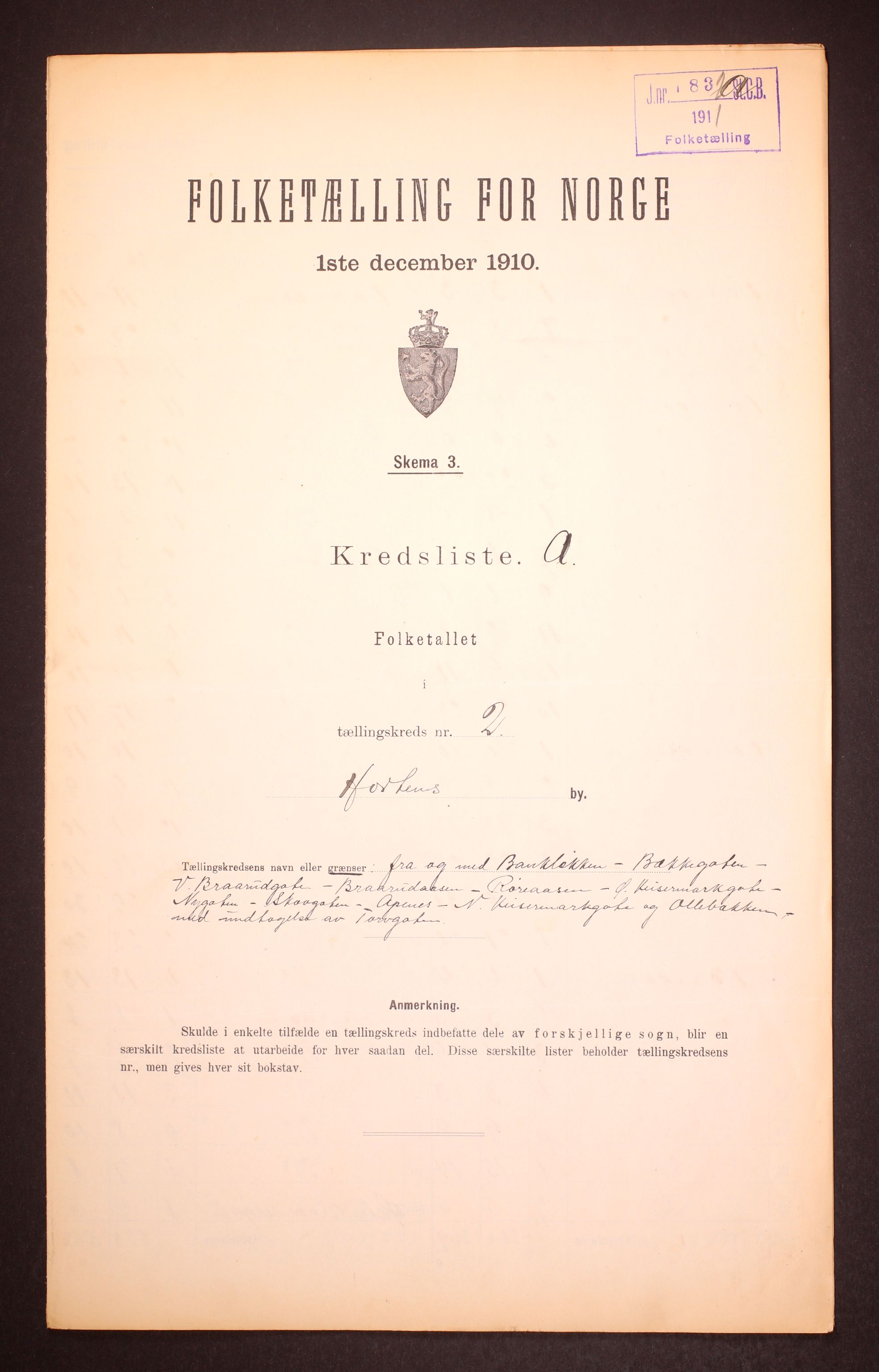 RA, 1910 census for Horten, 1910, p. 10